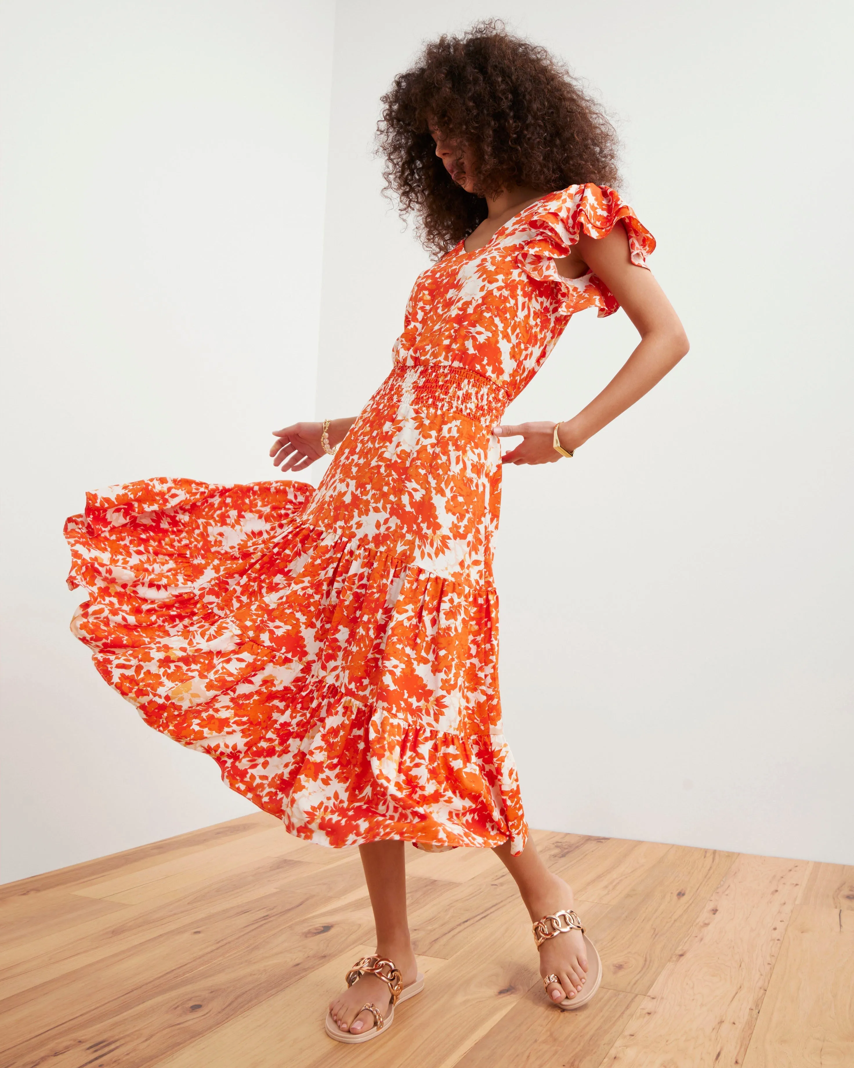 Printed Flutter Sleeve Midi Dress sold by Vince Camuto product image thumbnail 3