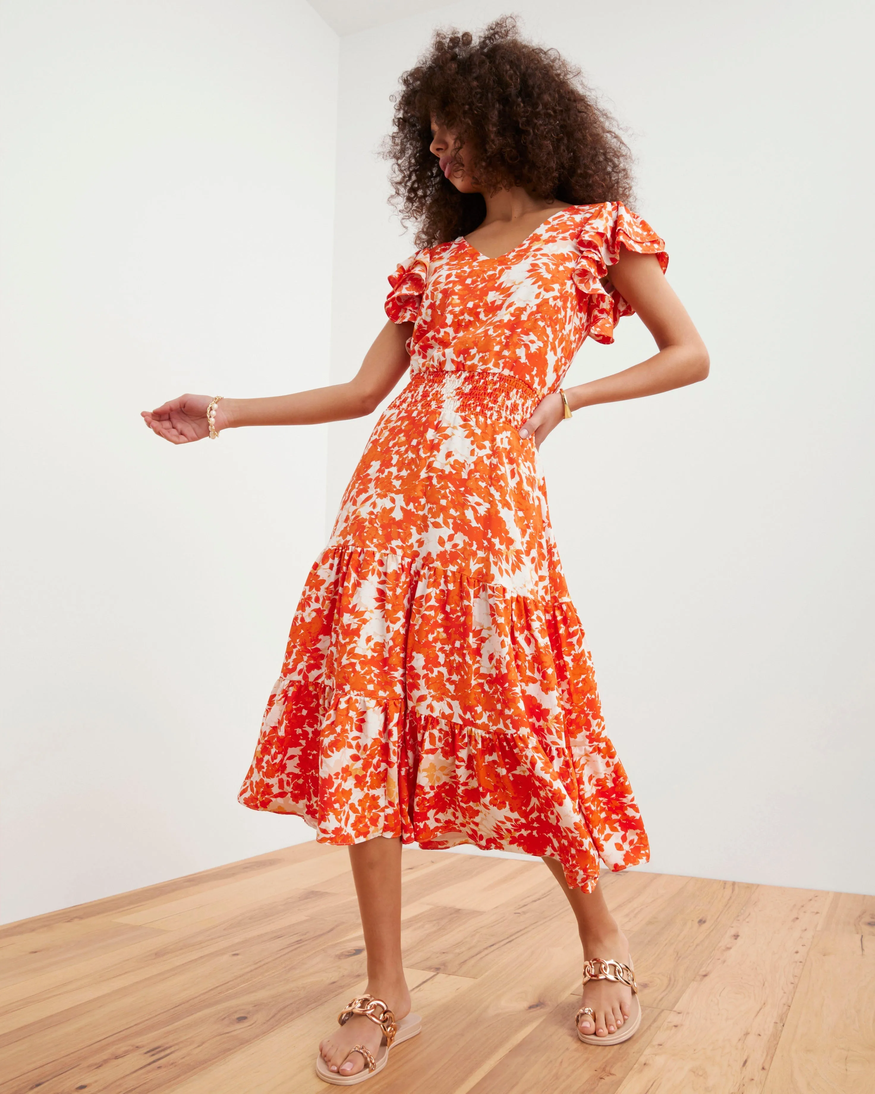 Printed Flutter Sleeve Midi Dress sold by Vince Camuto