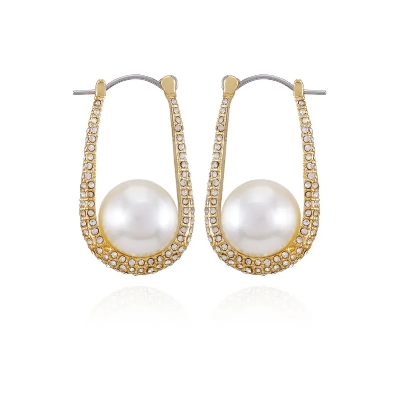 Goldtone Crystal Stone Pearl Hoop Earrings sold by Vince Camuto