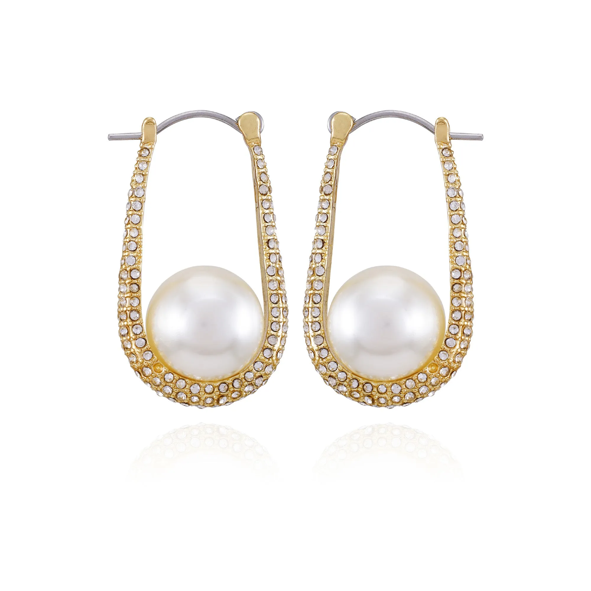 Goldtone Crystal Stone Pearl Hoop Earrings sold by Vince Camuto