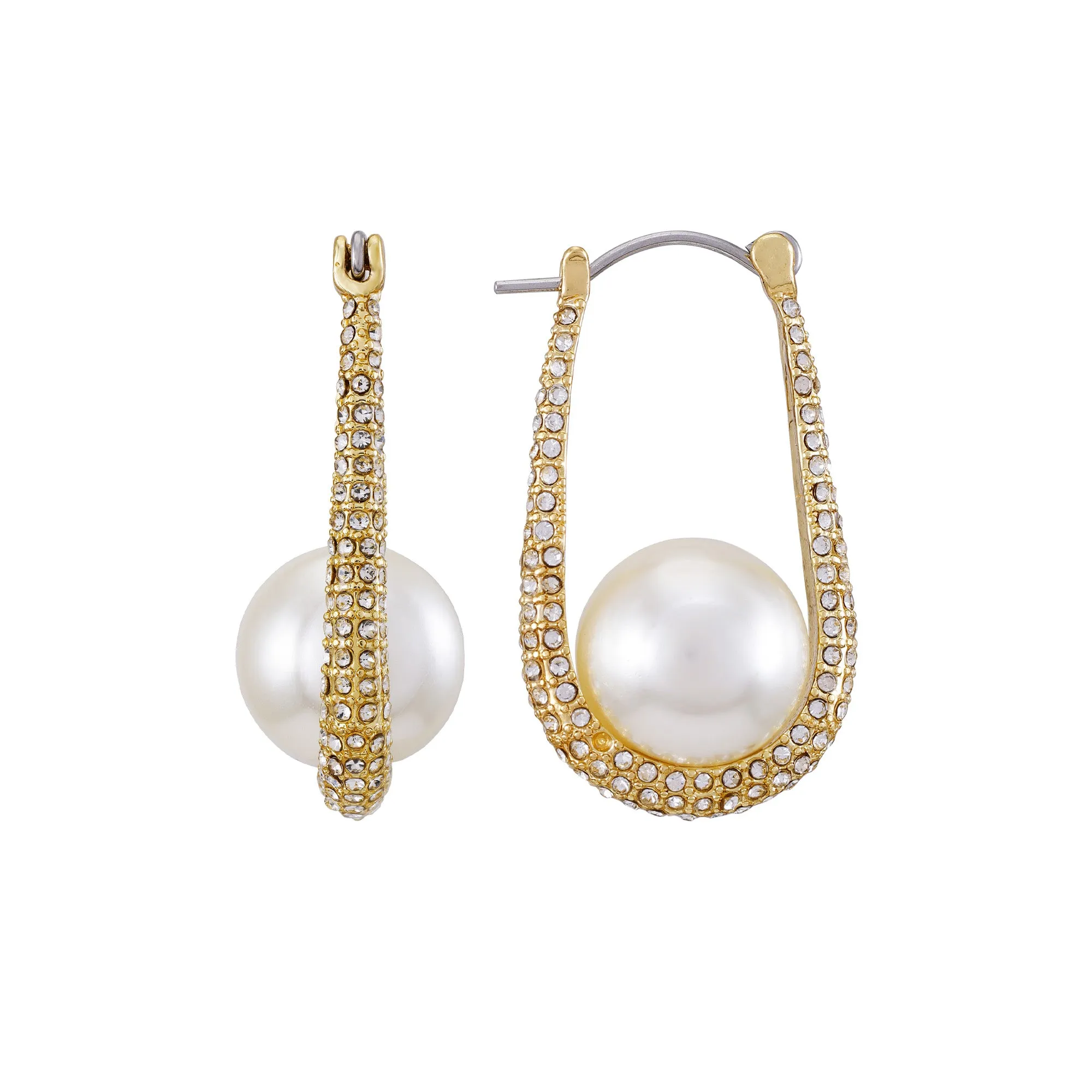 Goldtone Crystal Stone Pearl Hoop Earrings sold by Vince Camuto product image thumbnail 3