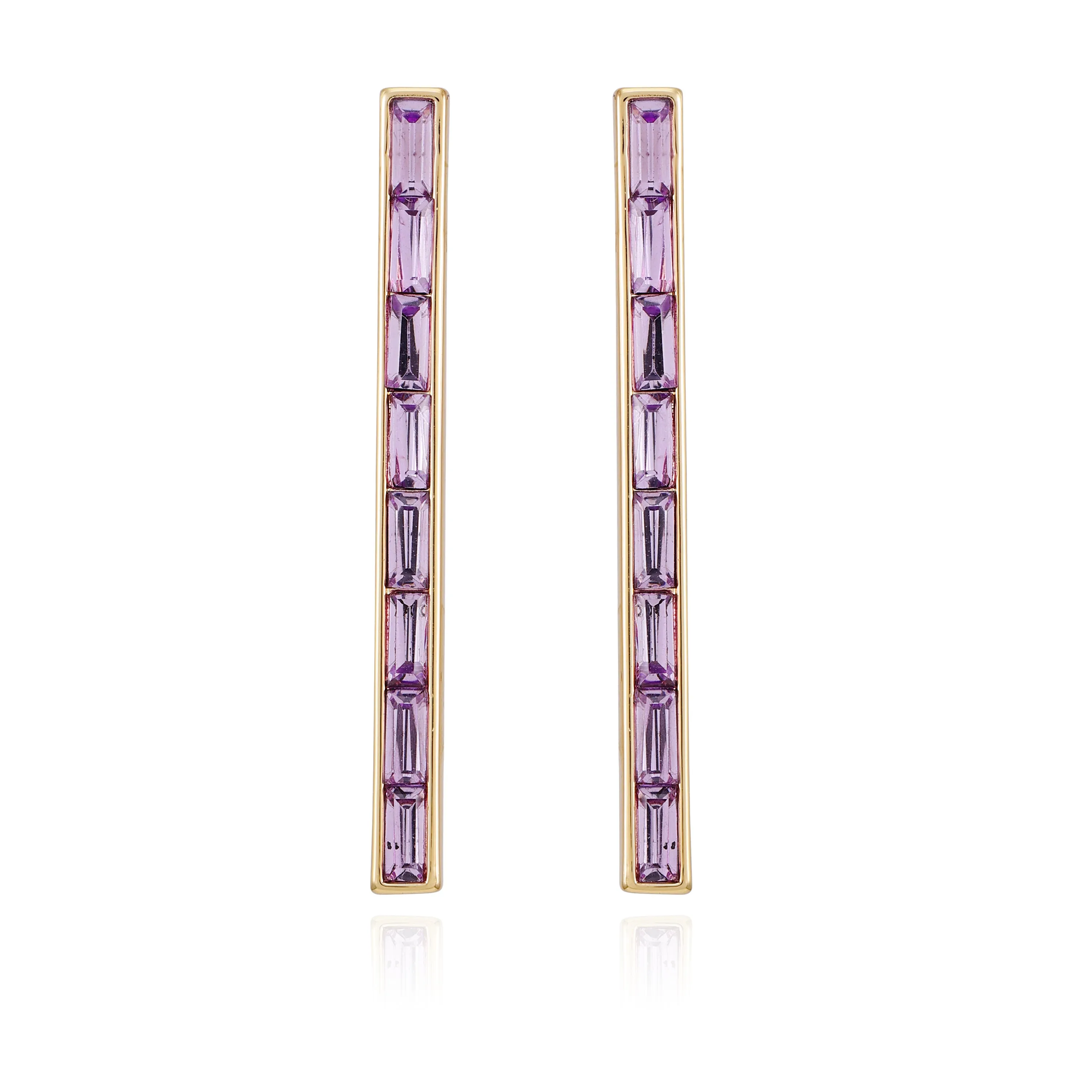 Goldtone Violet Stone Baguette Stick Drop Earrings sold by Vince Camuto
