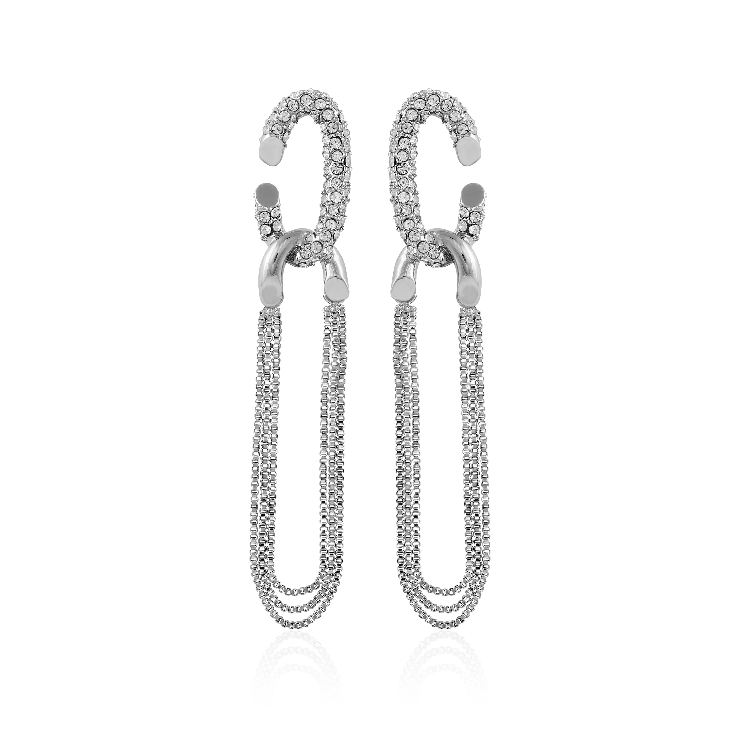 Silvertone Tassel Chain Huggie Hoop Drop Earrings sold by Vince Camuto