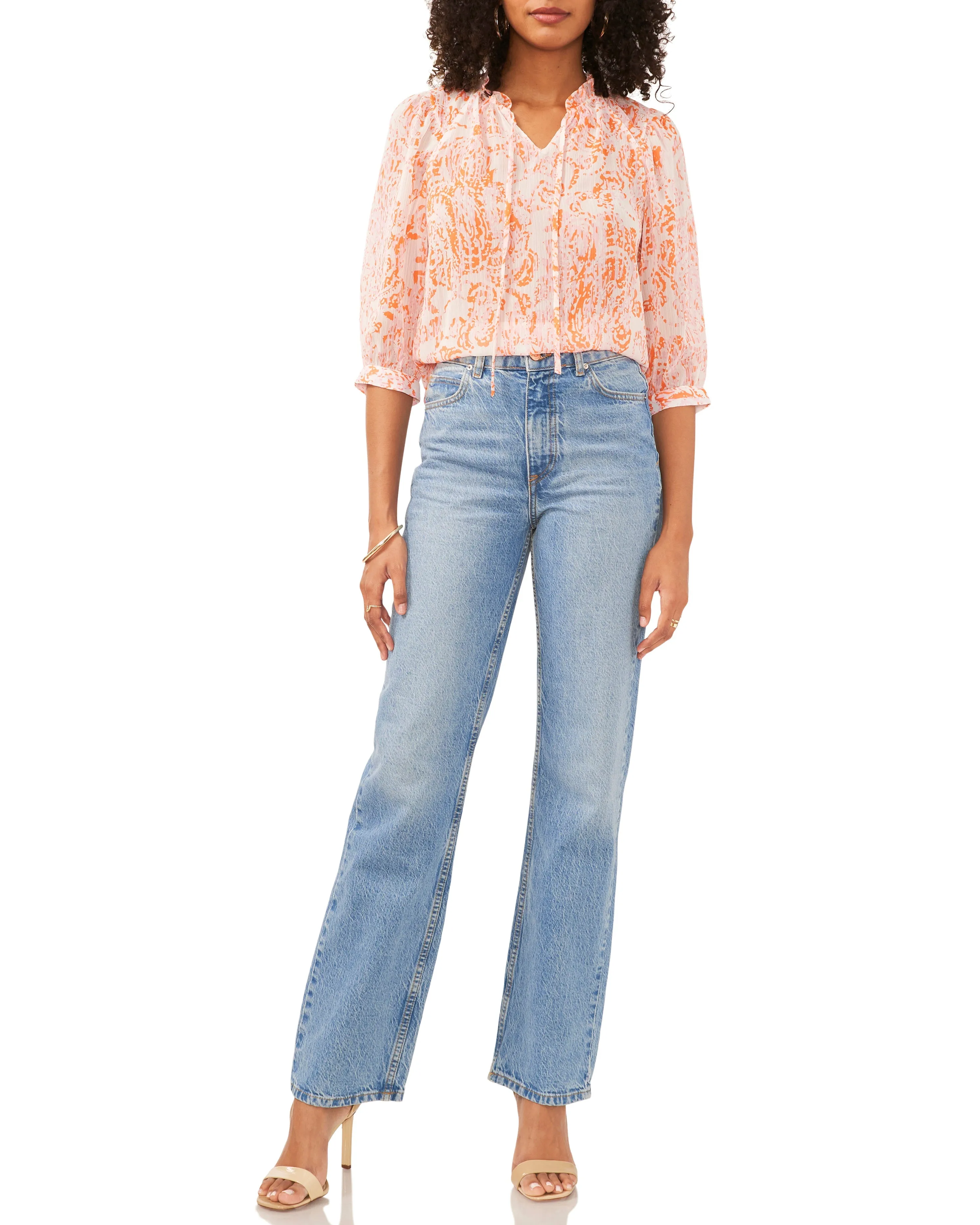 Printed Split Neck Peasant Blouse sold by Vince Camuto product image thumbnail 3