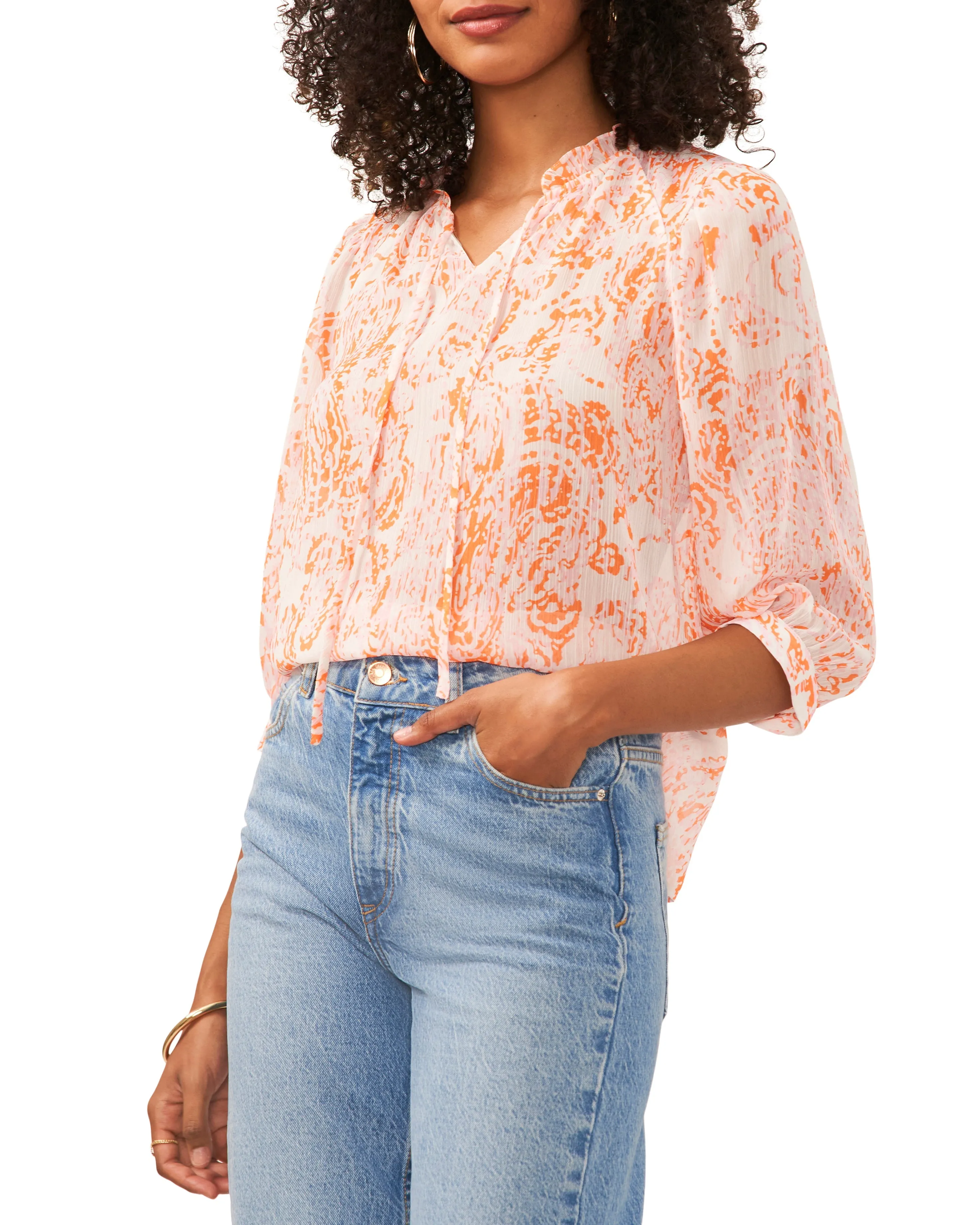 Printed Split Neck Peasant Blouse sold by Vince Camuto