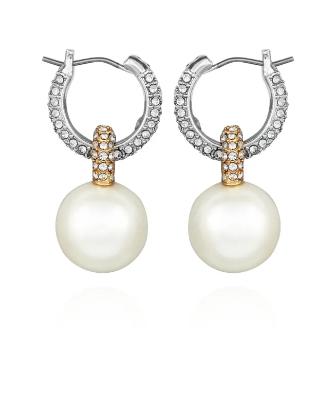 Two Tone Pearl Drop Hoop Earrings sold by Vince Camuto