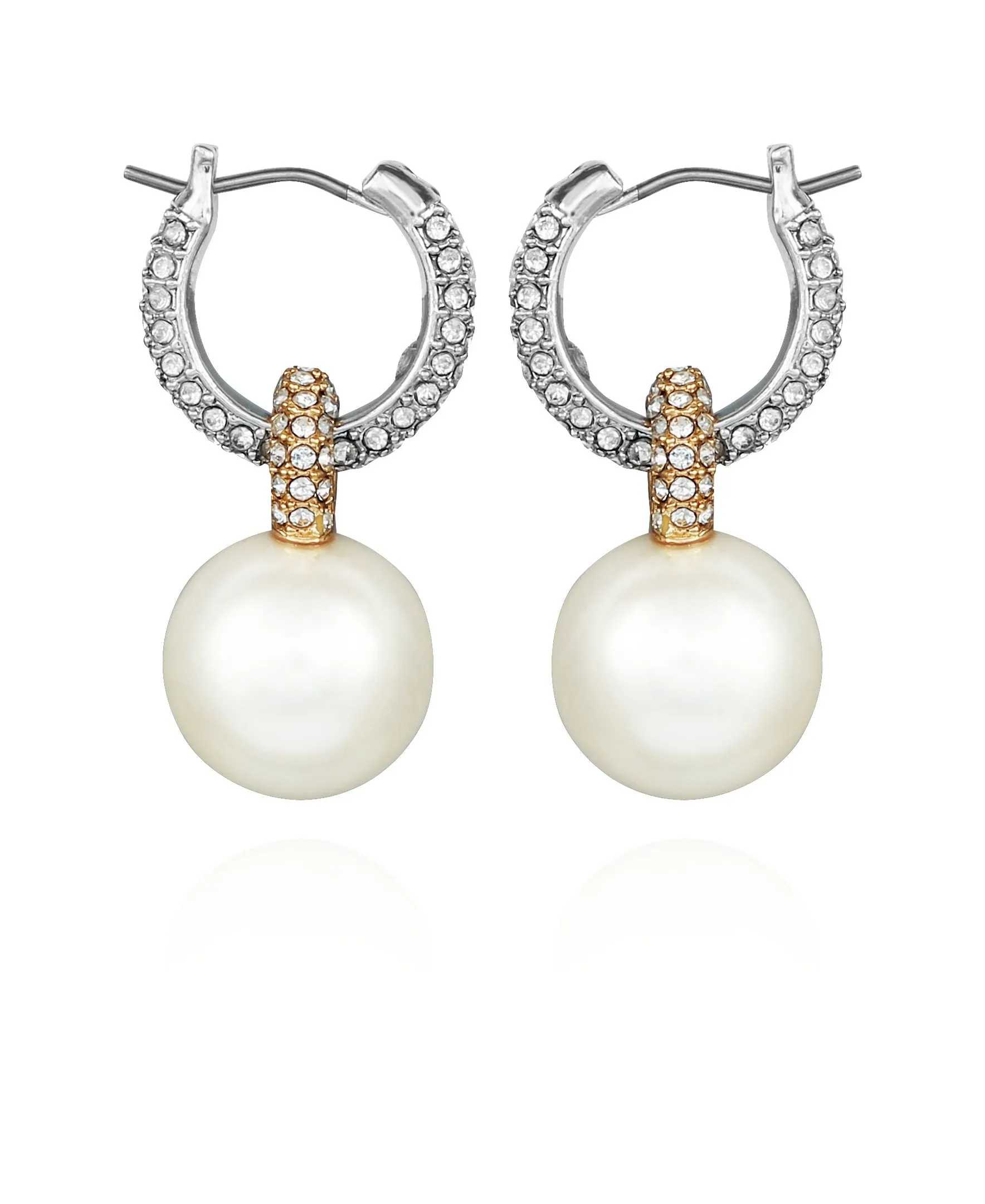Two Tone Pearl Drop Hoop Earrings sold by Vince Camuto