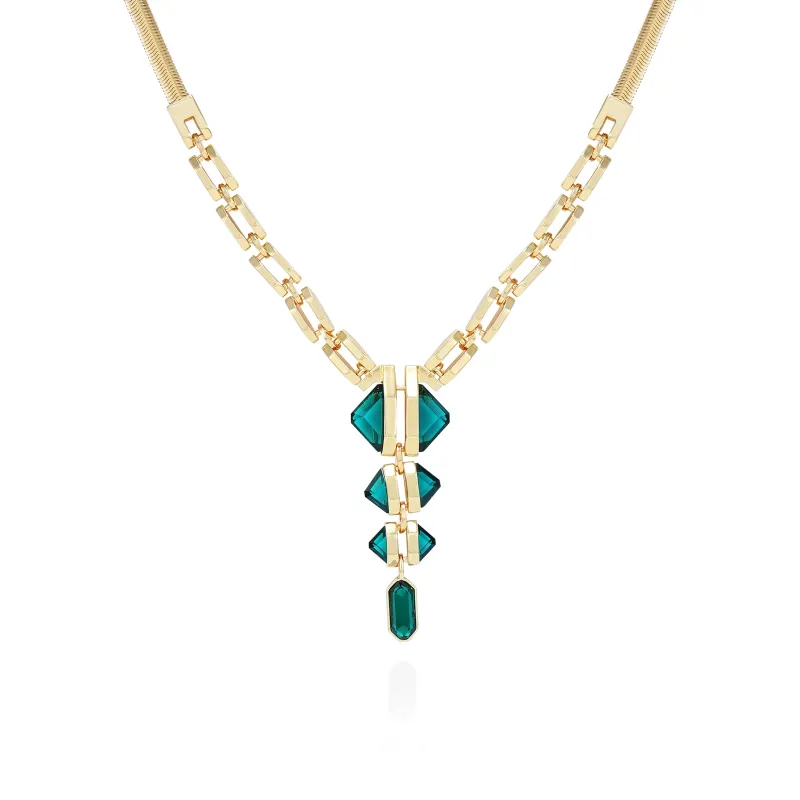 Goldtone Tri Blue Zircon Stone Drop Pendant Necklace sold by Vince Camuto