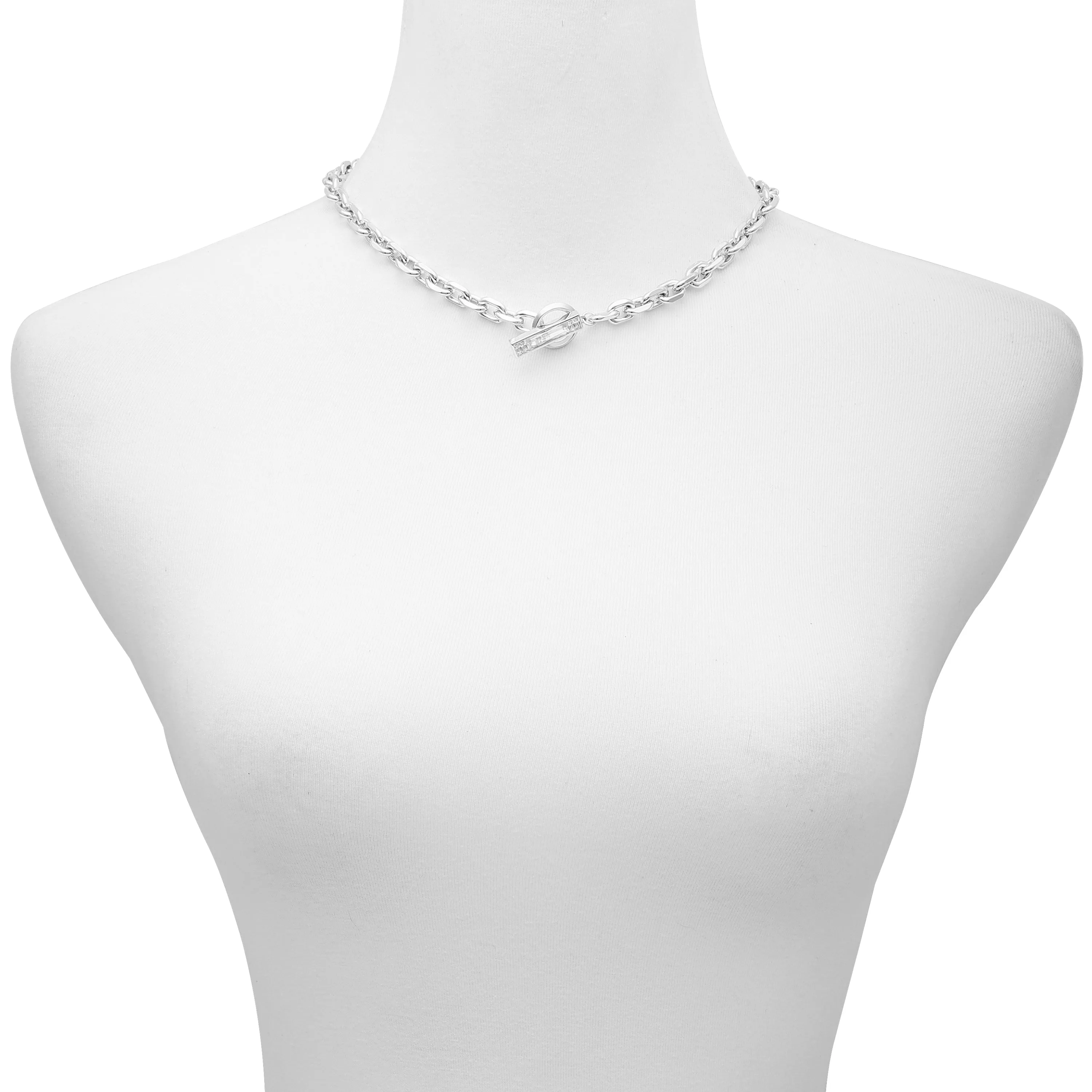 Silvertone Baguette Crystal Stone Toggle Necklace sold by Vince Camuto product image thumbnail 2