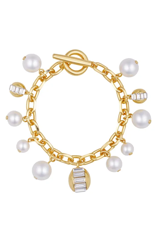 Goldtone Pearl Crystal Charm Bracelet sold by Vince Camuto