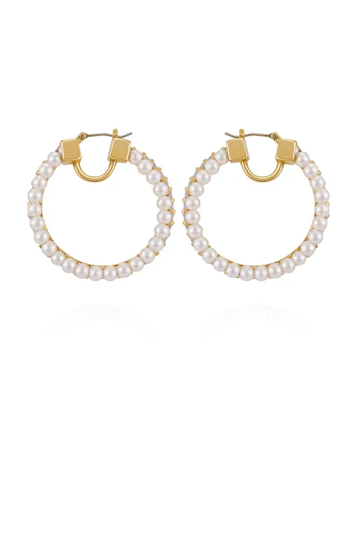 Goldtone Hoop Earrings With Pearls Baguette Crystals sold by Vince Camuto