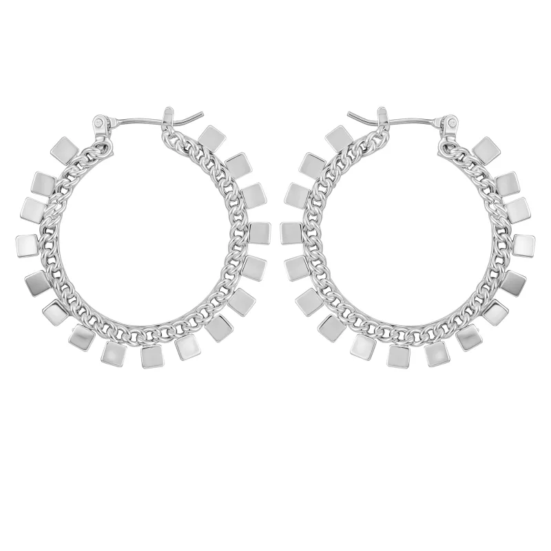 Silvertone Hoop Earrings With Geometric Accents sold by Vince Camuto