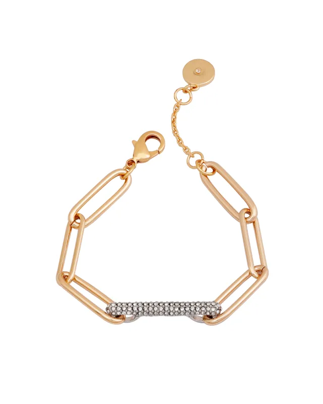 Gold Tone Paperclip Link Chain Bracelet With Crystal Stone Pave Bar made by Vince Camuto
