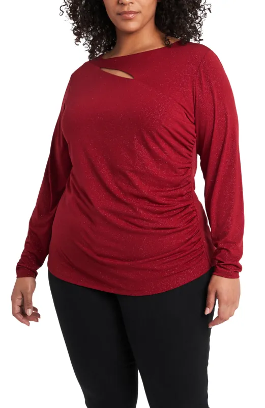 Plus-Size Long Sleeve Sparkle Jersey Asymmetric Cutout Top sold by Vince Camuto