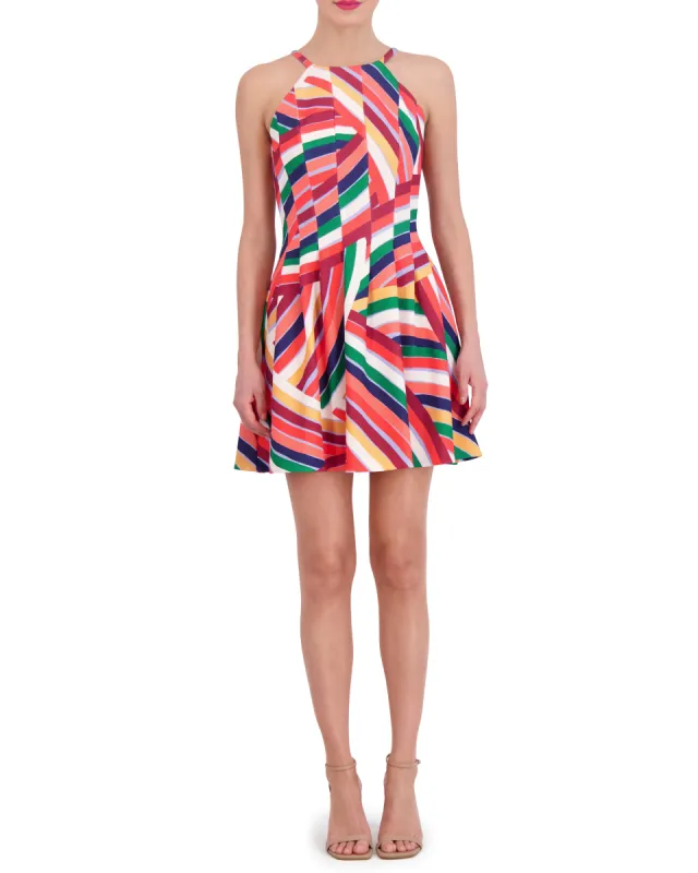 Printed Pleated Fit-And-Flare Dress sold by Vince Camuto