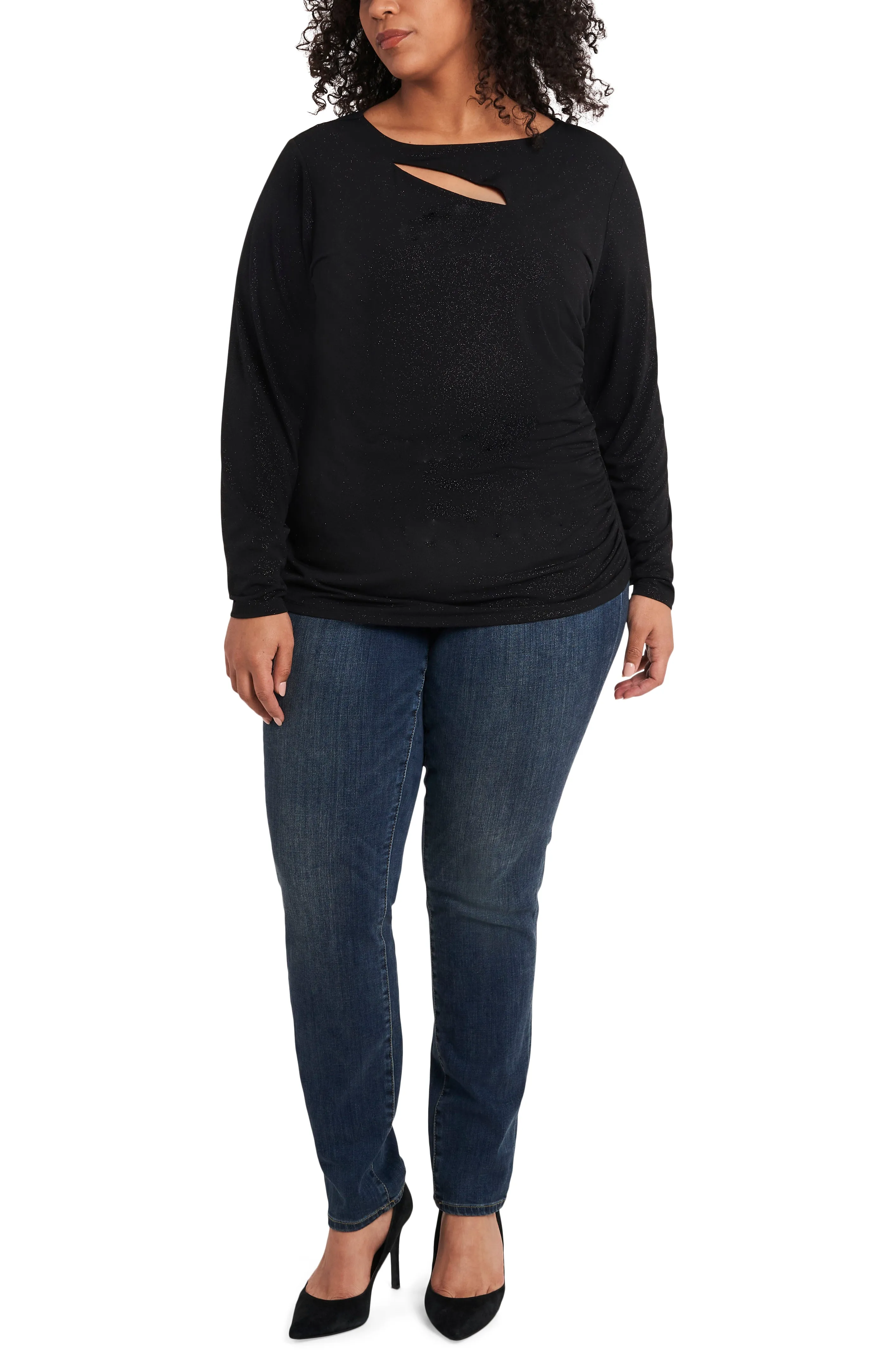 Plus-Size Long Sleeve Sparkle Jersey Asymmetric Cutout Top sold by Vince Camuto product image thumbnail 3