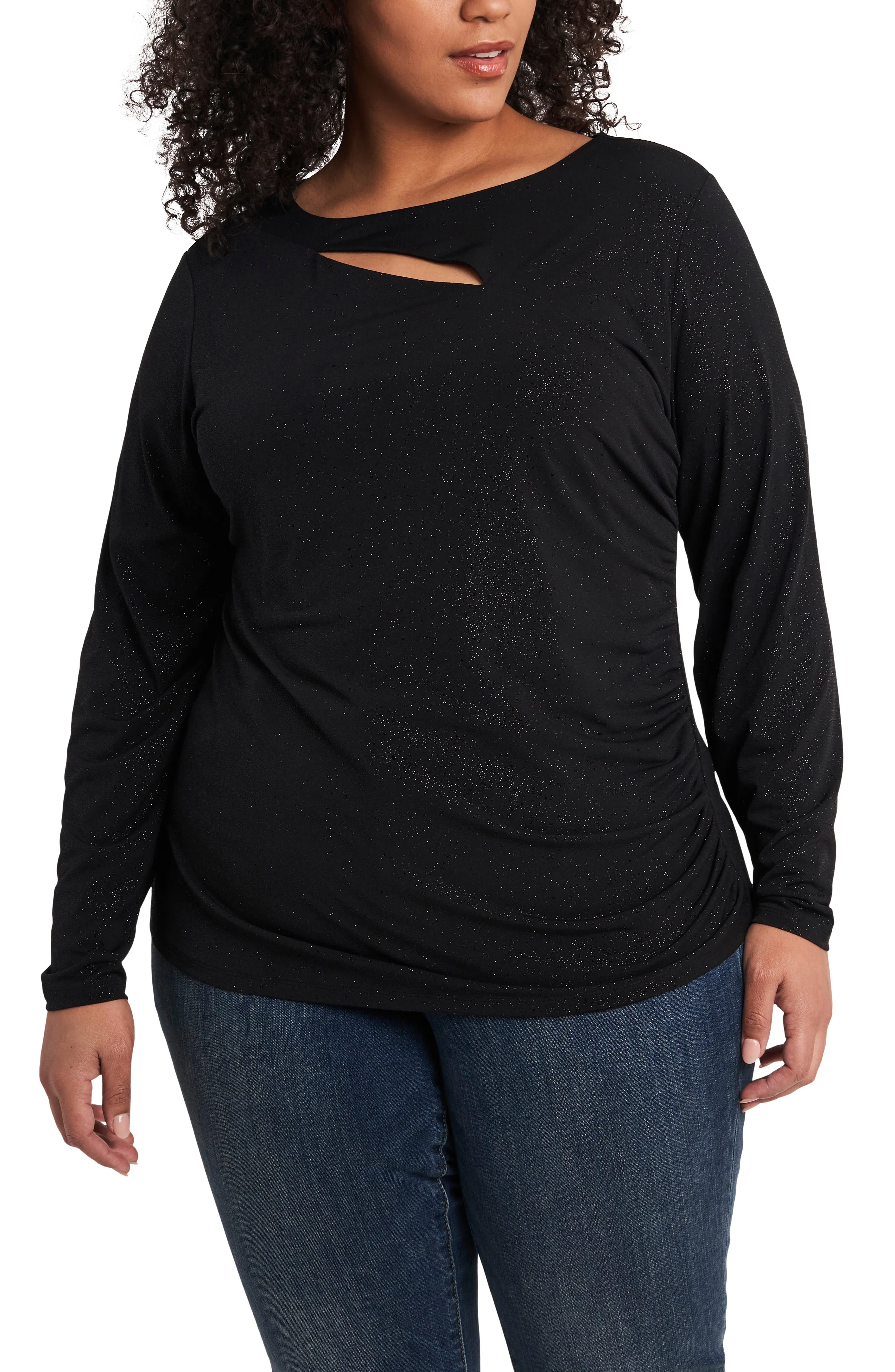 Plus-Size Long Sleeve Sparkle Jersey Asymmetric Cutout Top sold by Vince Camuto