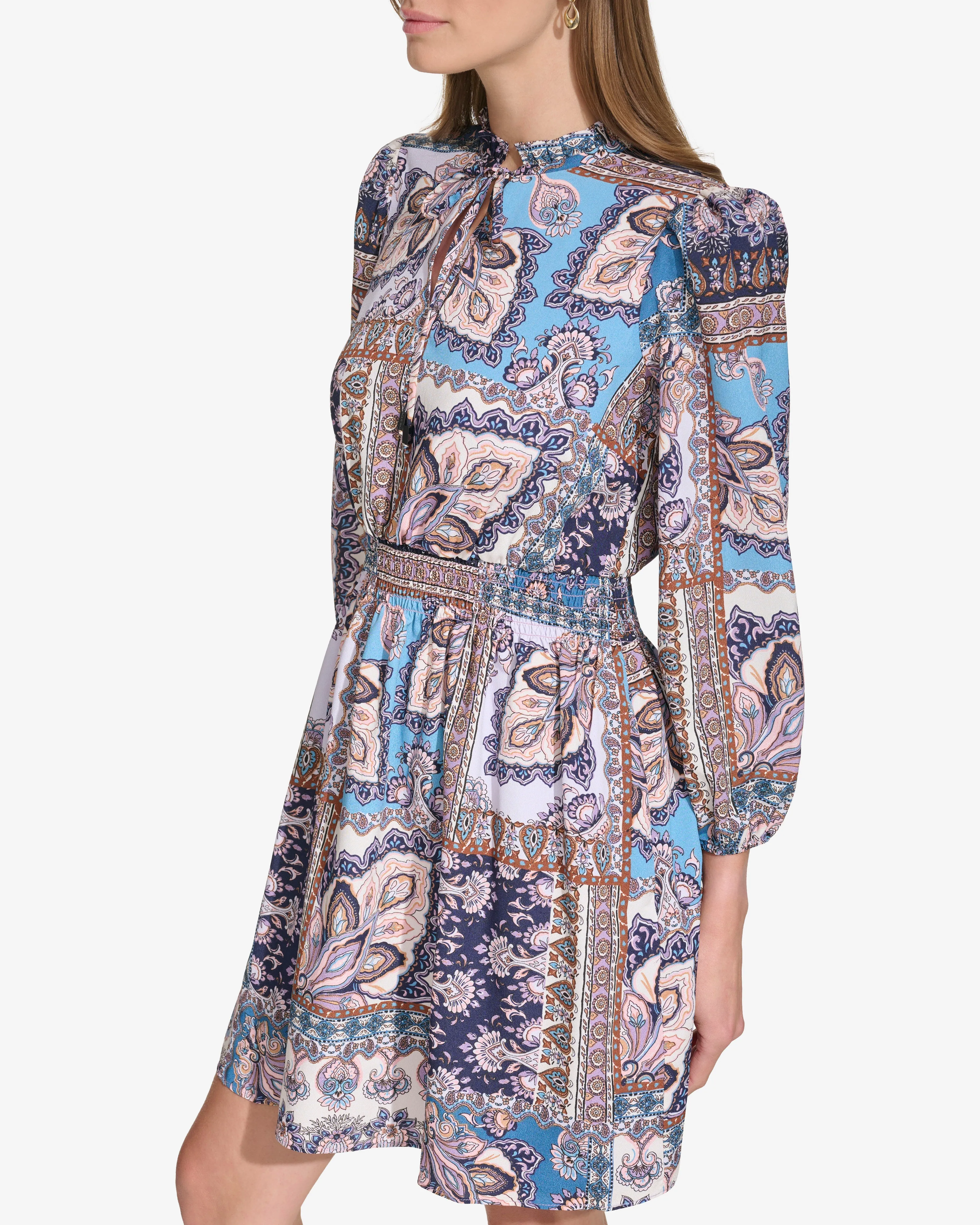 Geo Floral-Print Smocked Dress sold by Vince Camuto product image thumbnail 4
