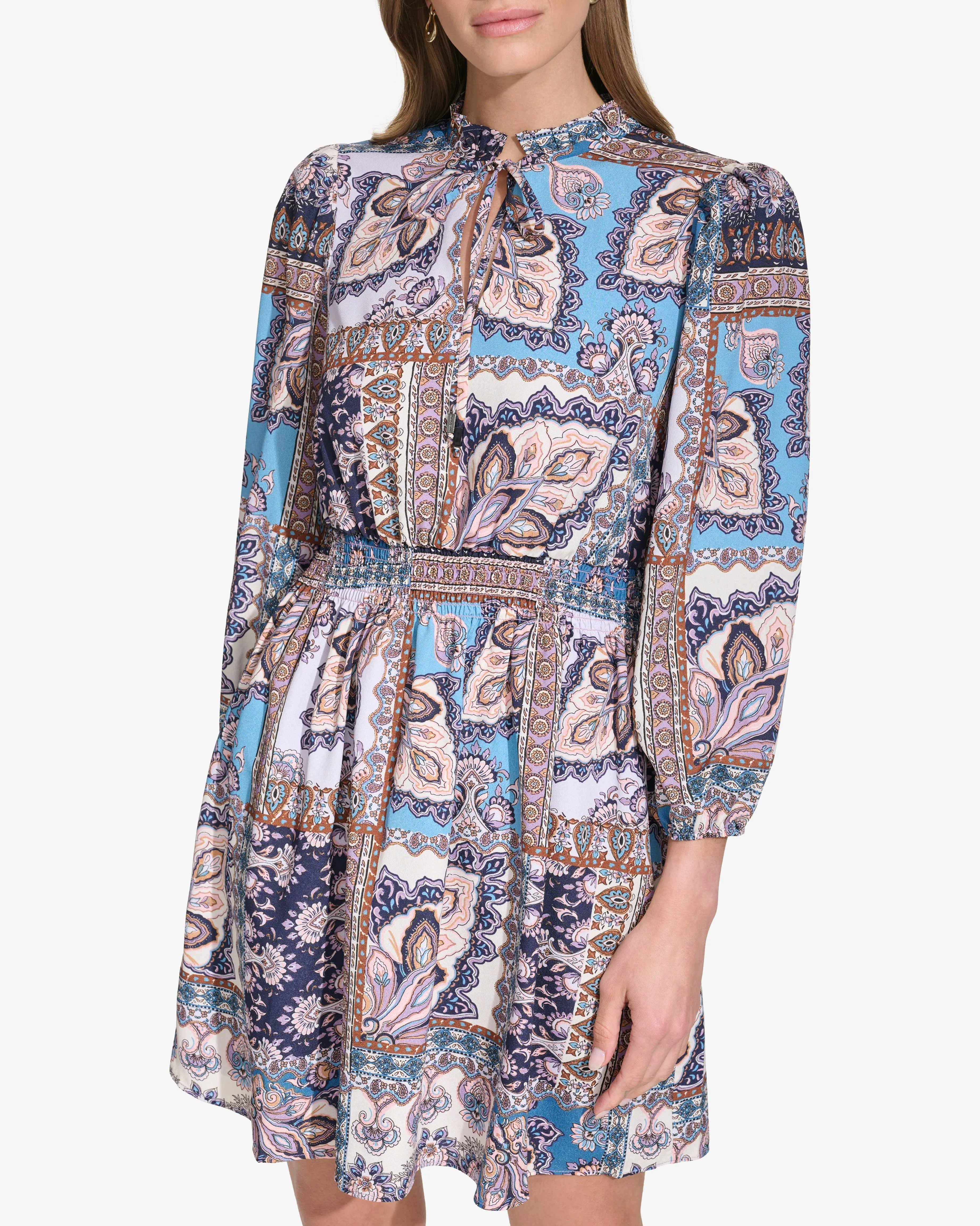 Geo Floral-Print Smocked Dress sold by Vince Camuto