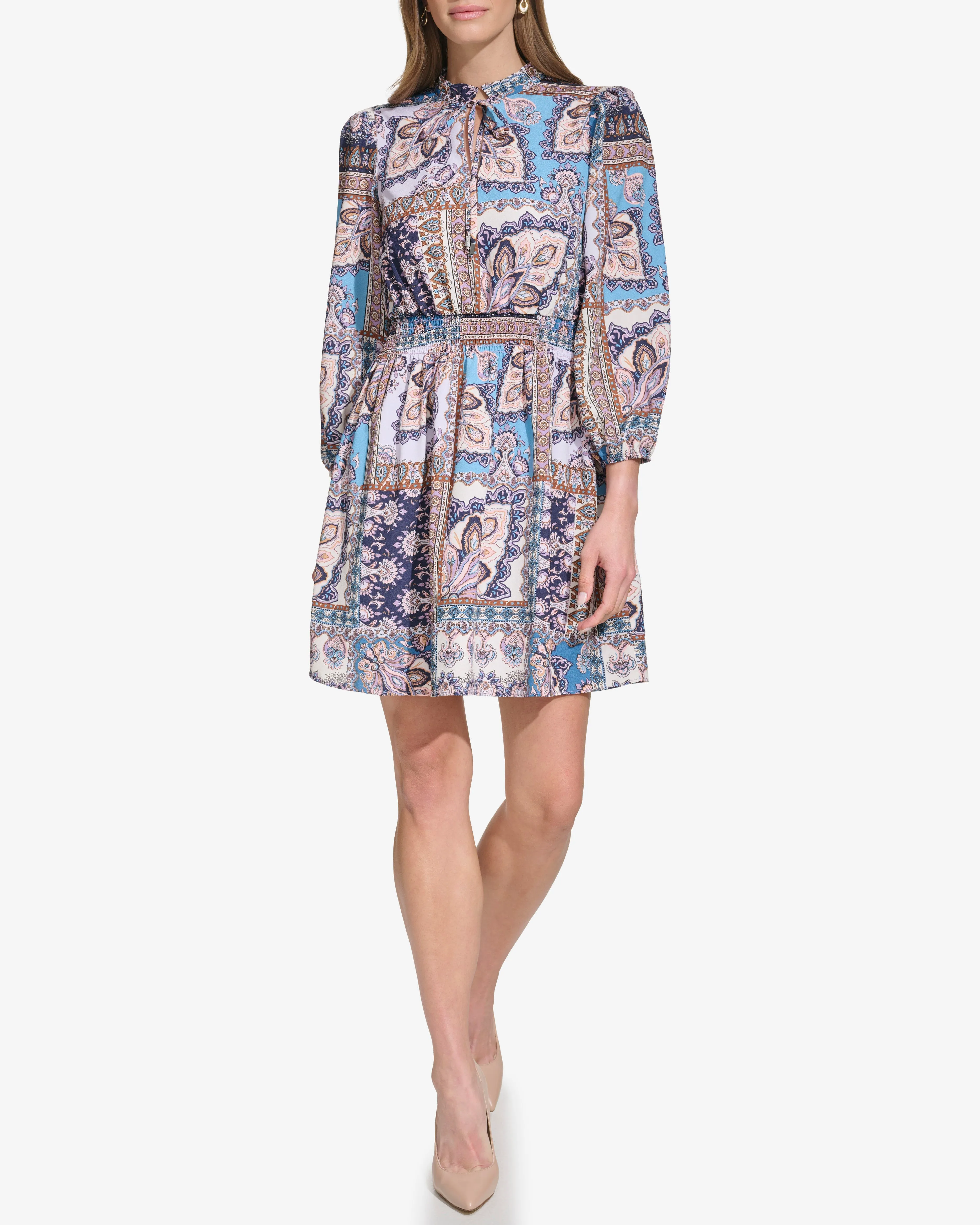 Geo Floral-Print Smocked Dress sold by Vince Camuto product image thumbnail 3