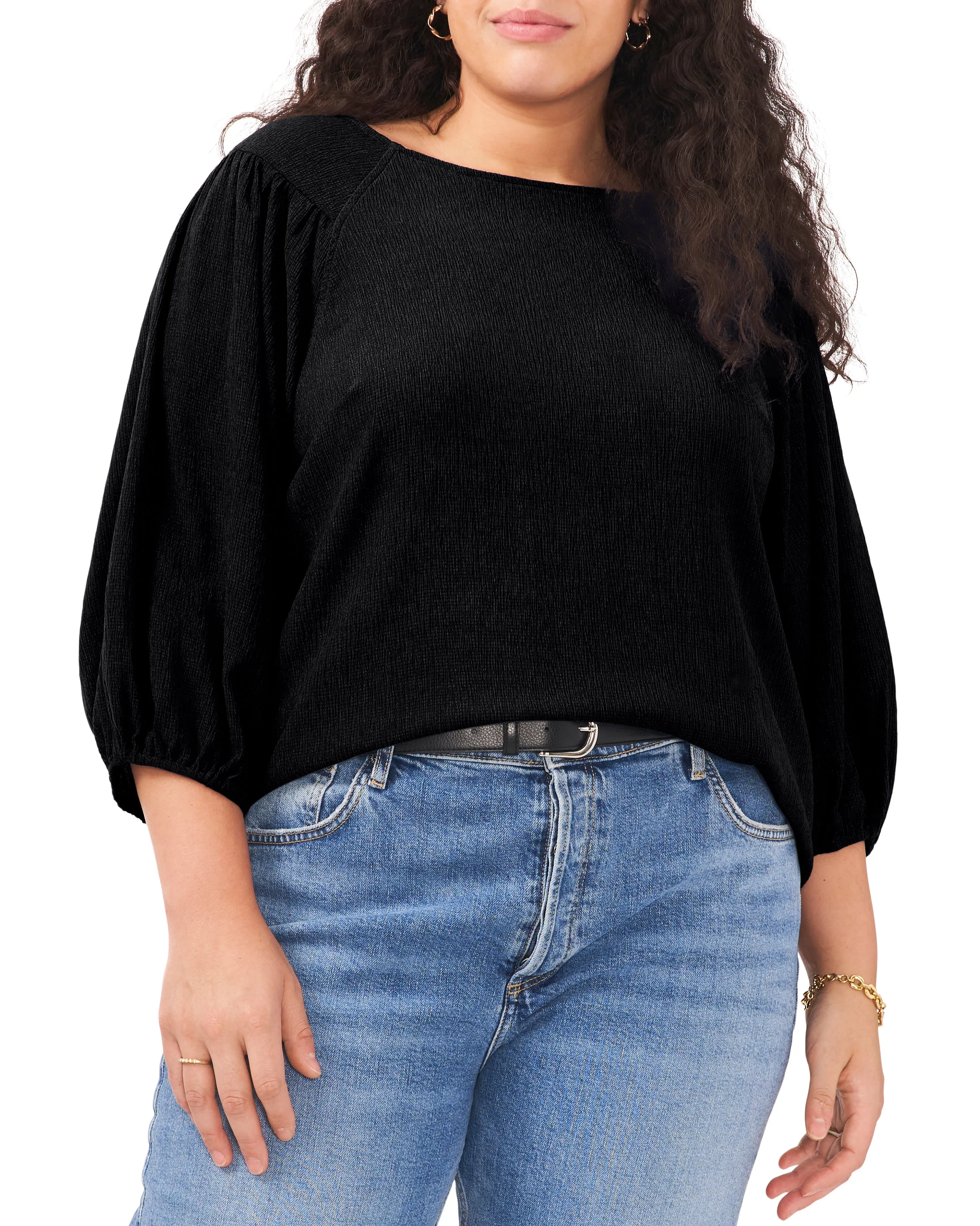 Plus-Size Textured Puff Sleeve Top sold by Vince Camuto