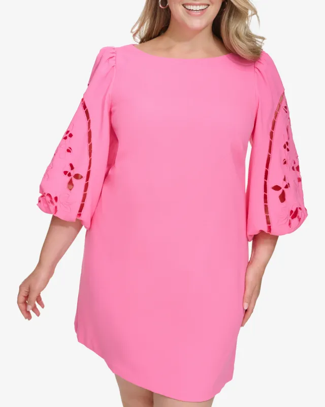 Plus-Size Embroidered-Puff-Sleeve Dress sold by Vince Camuto