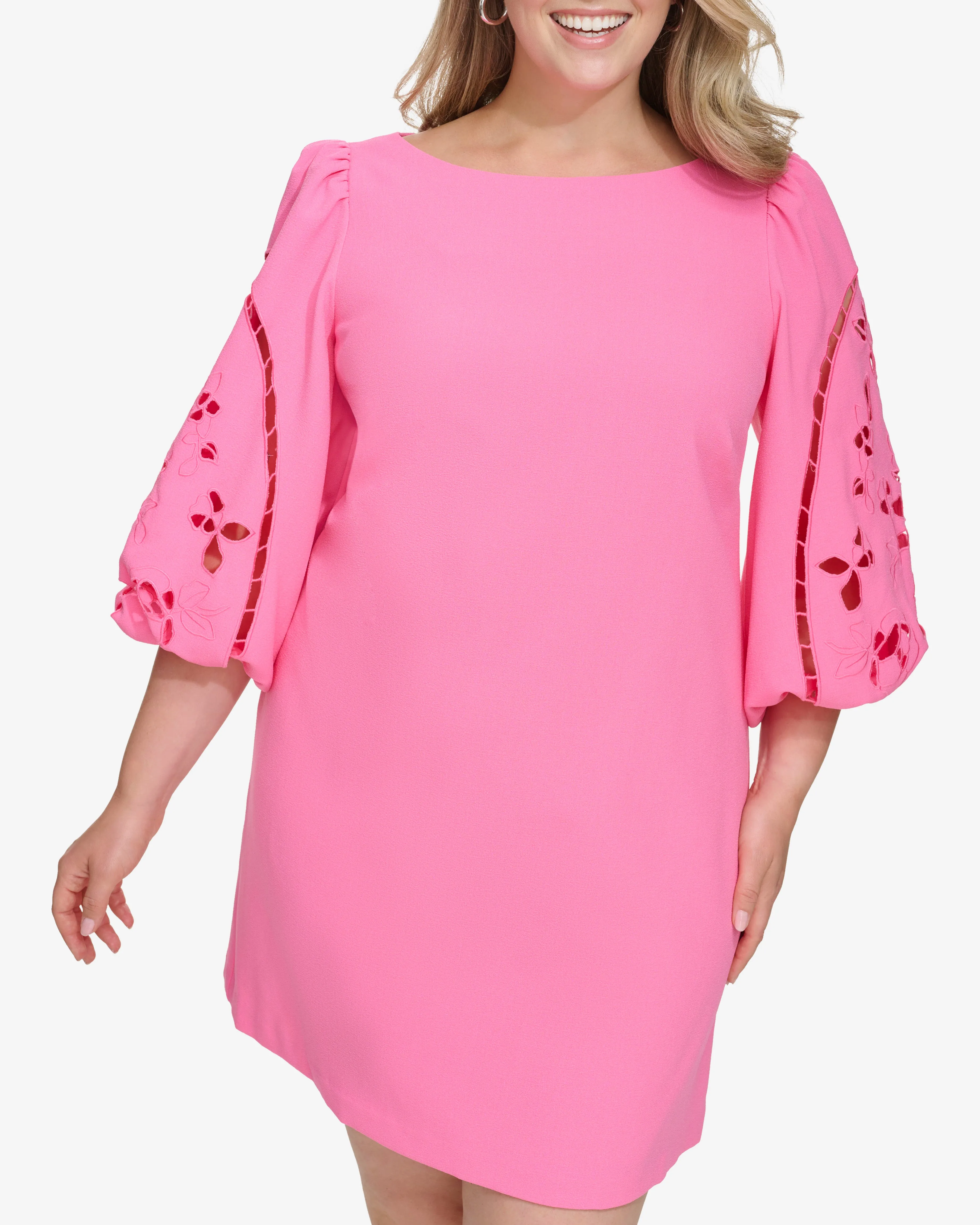 Plus-Size Embroidered-Puff-Sleeve Dress sold by Vince Camuto