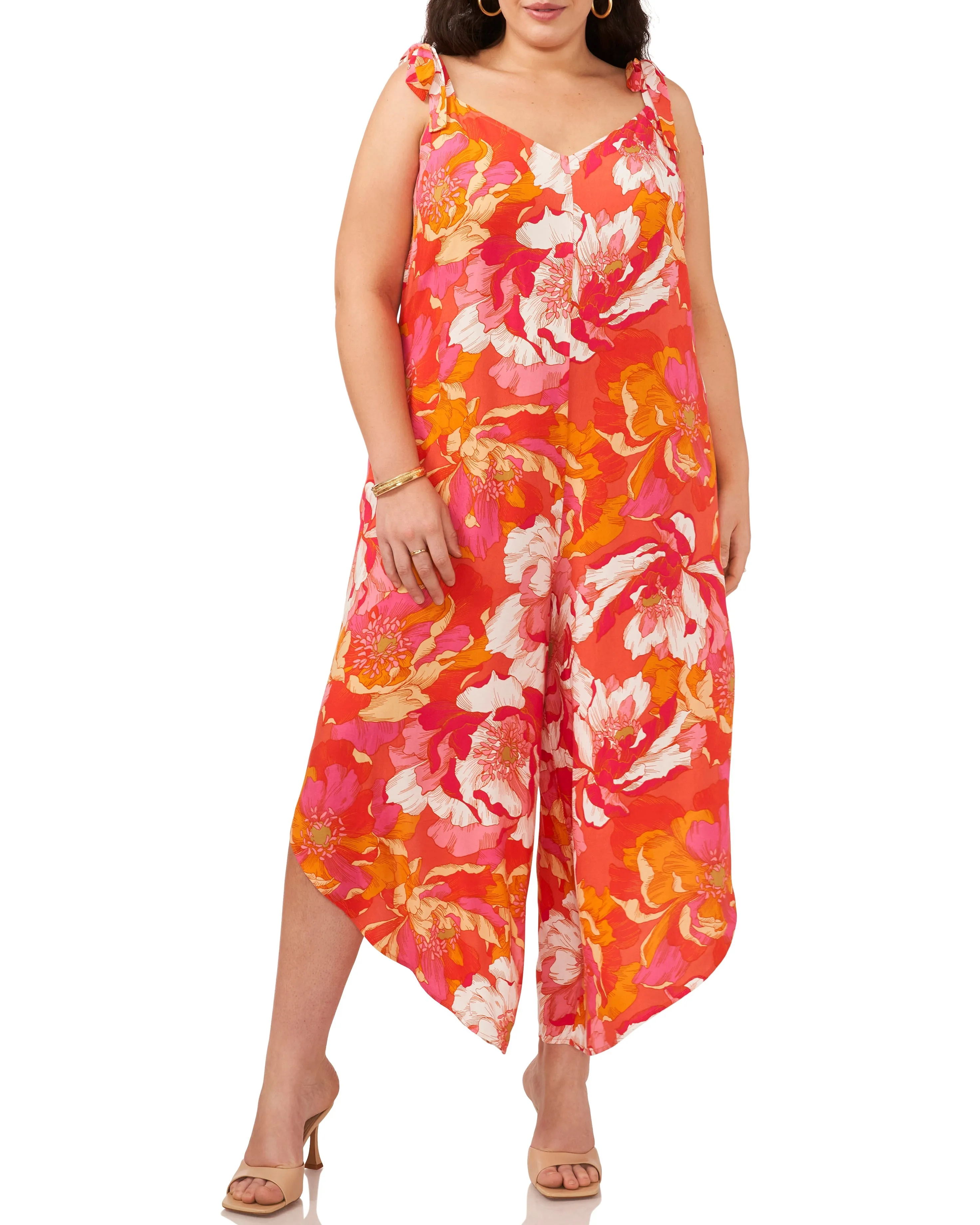 Plus-Size Floral Print Shoulder Tie Jumpsuit sold by Vince Camuto