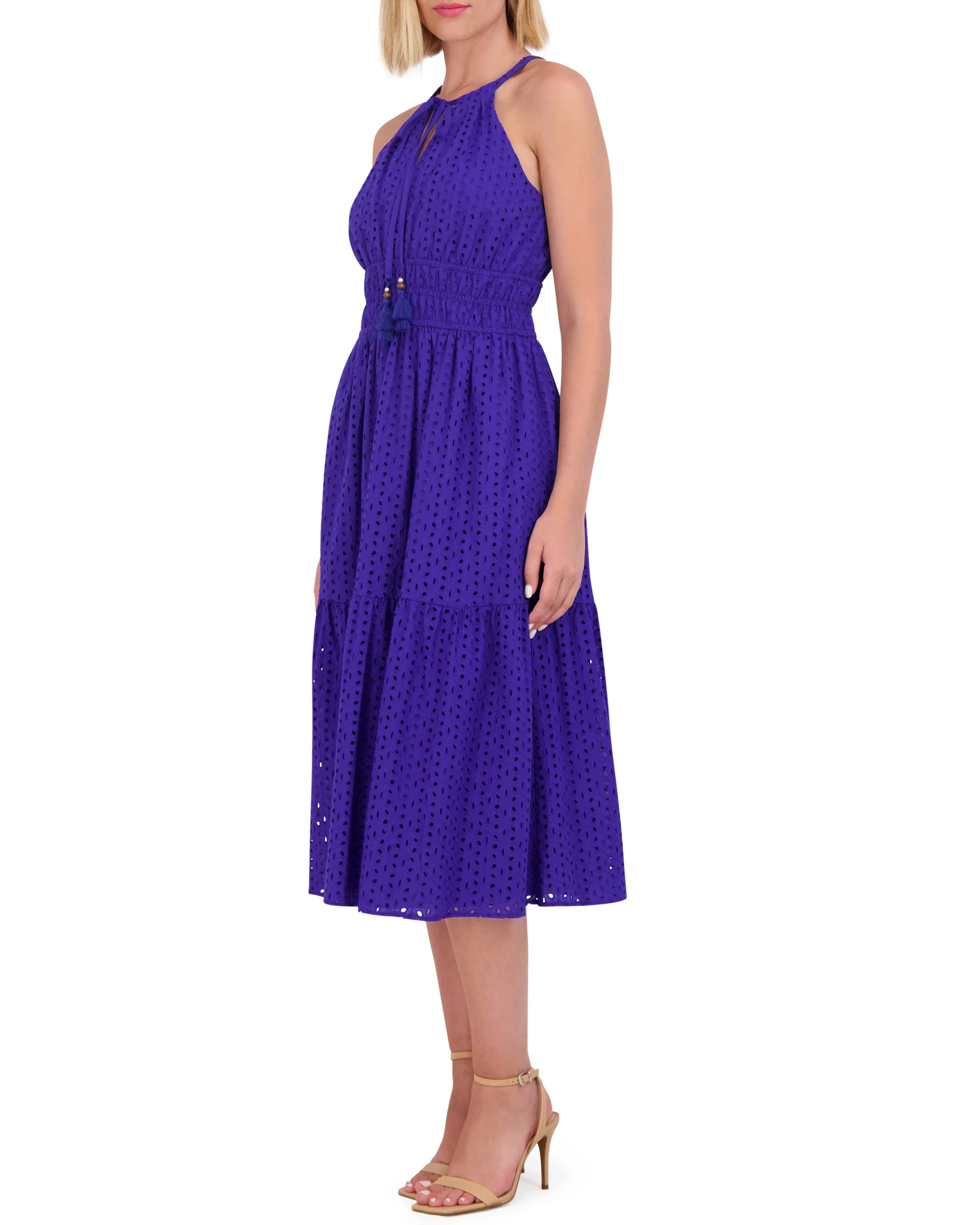 Eyelet Tiered-Skirt Halter Midi Dress sold by Vince Camuto product image thumbnail 3