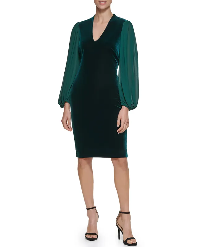 Velvet and Chiffon V-Neck Dress sold by Vince Camuto