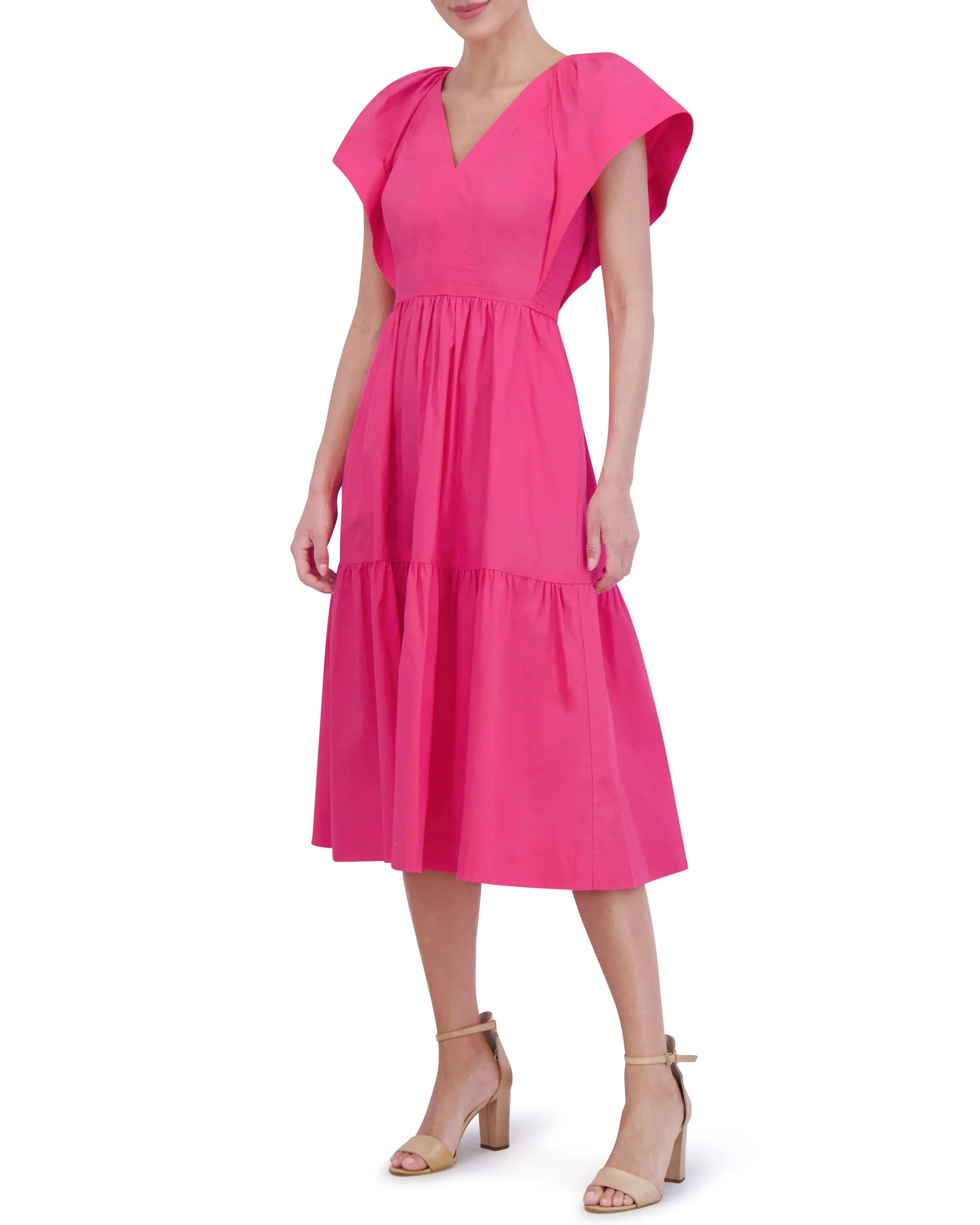 Cotton Topstitched Flutter Sleeve Midi Dress sold by Vince Camuto product image thumbnail 4