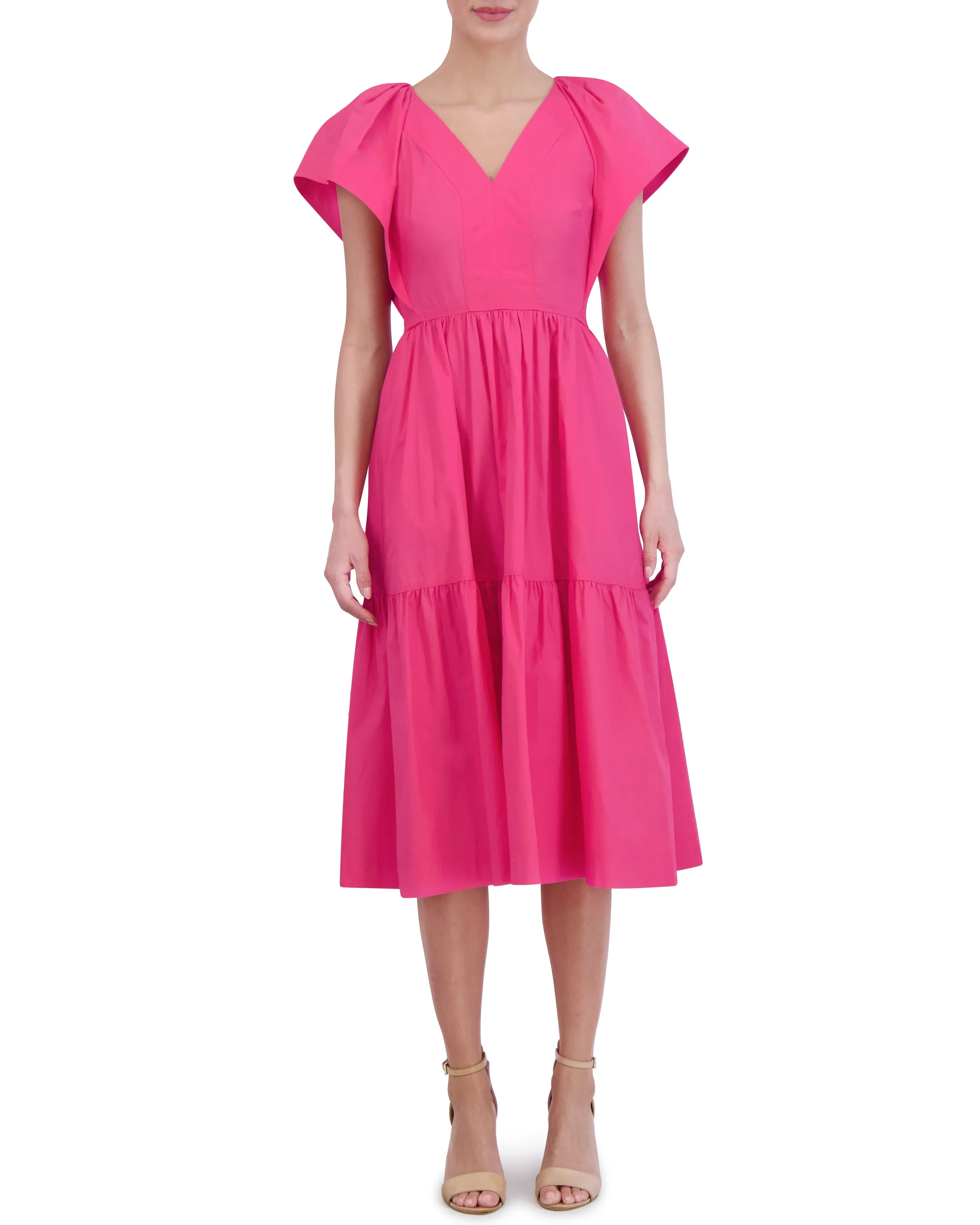 Cotton Topstitched Flutter Sleeve Midi Dress sold by Vince Camuto