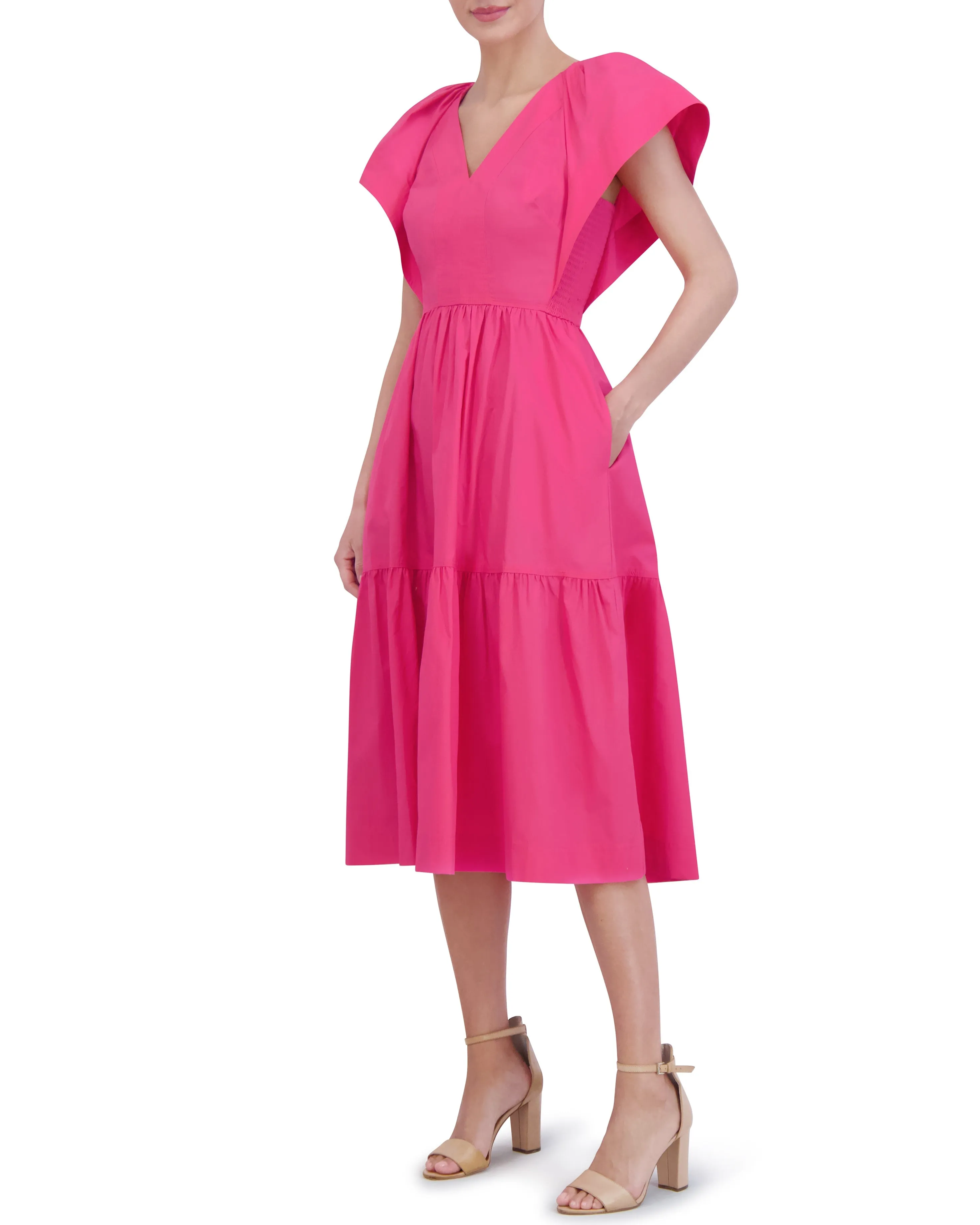 Cotton Topstitched Flutter Sleeve Midi Dress sold by Vince Camuto product image thumbnail 2