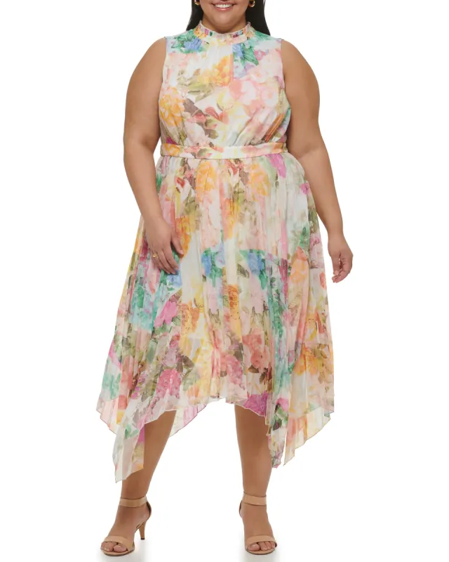 Plus-Size Floral-Print Handkerchief-Hem Midi Dress sold by Vince Camuto