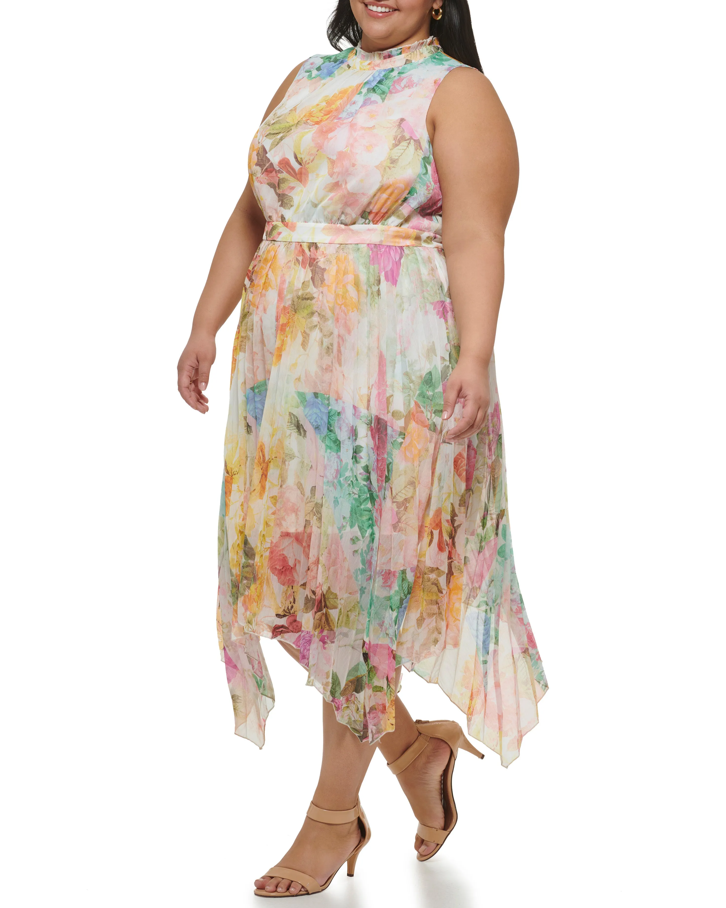 Plus-Size Floral-Print Handkerchief-Hem Midi Dress sold by Vince Camuto product image thumbnail 3