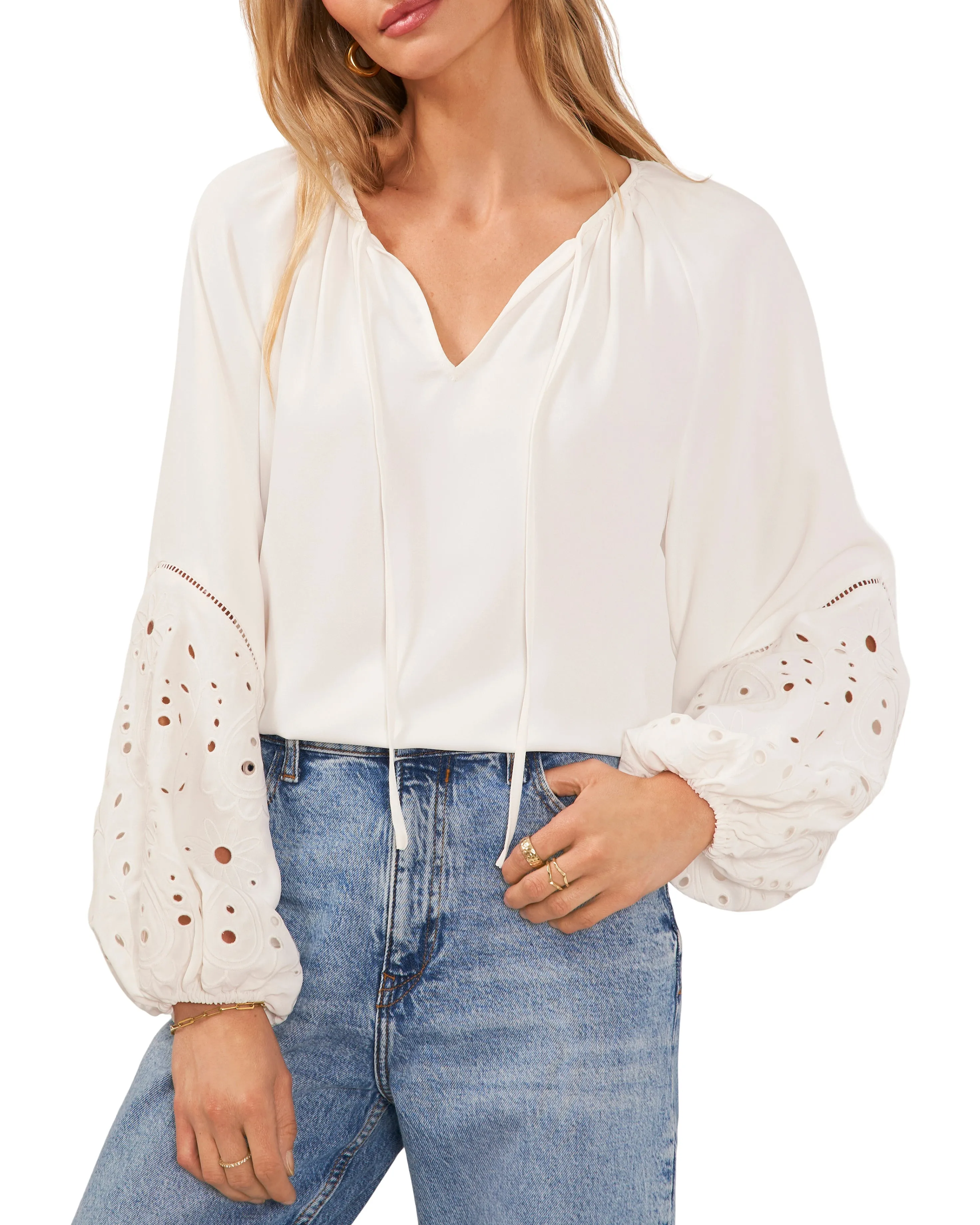 Puff Sleeve Split-Neck Blouse sold by Vince Camuto
