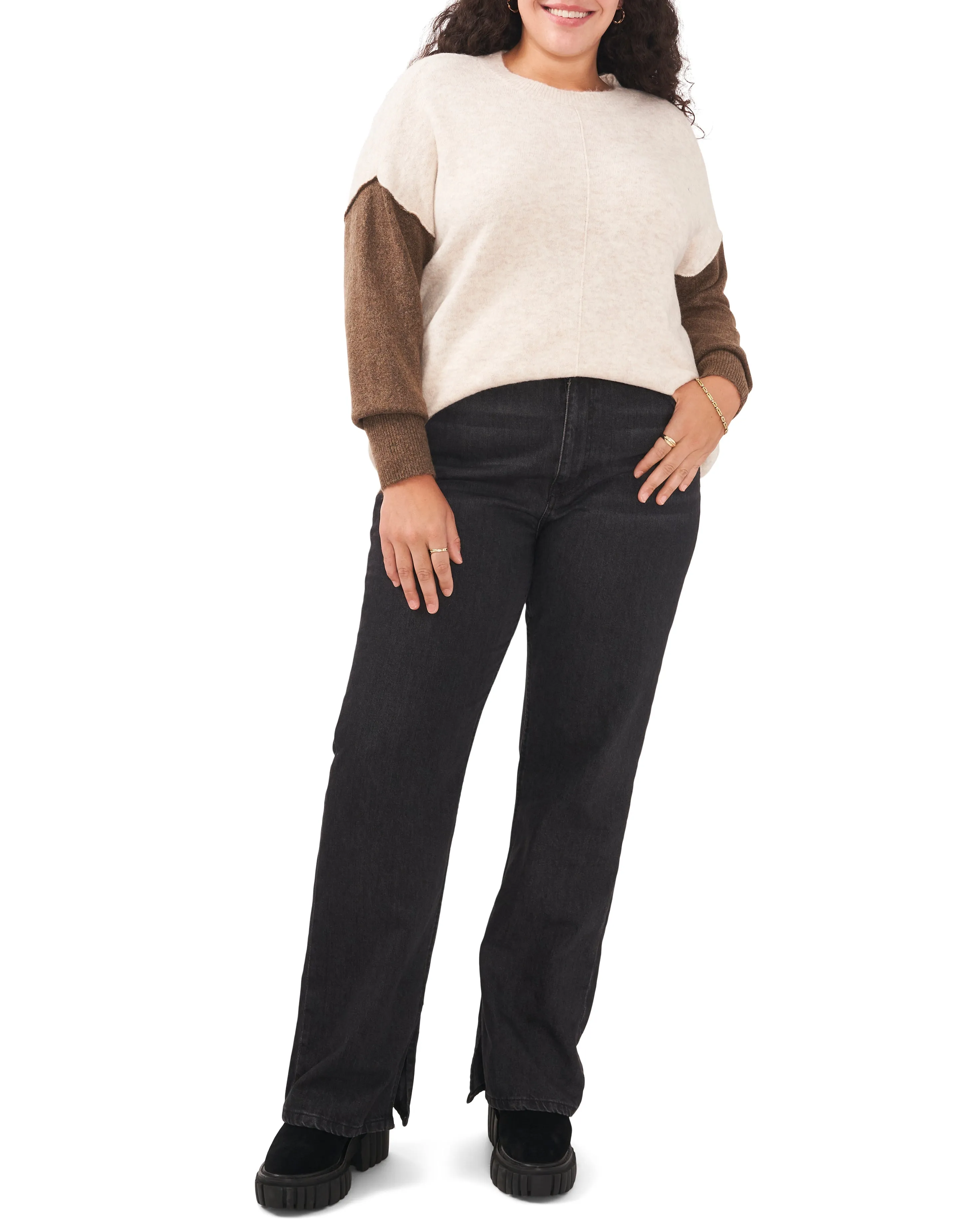 Plus-Size Color Blocked-Sleeve Drop Shoulder Sweater sold by Vince Camuto product image thumbnail 3