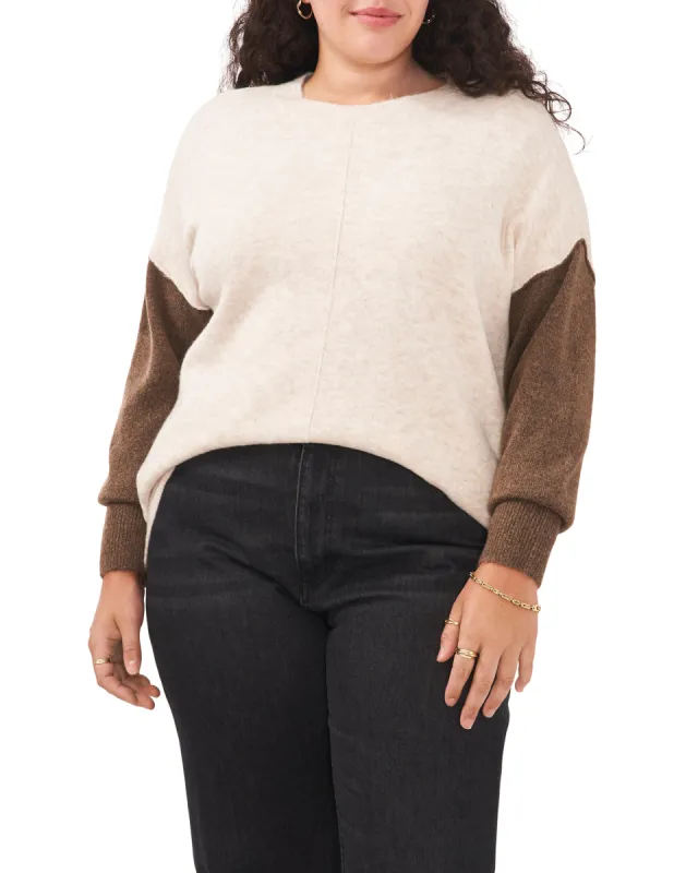 Plus-Size Color Blocked-Sleeve Drop Shoulder Sweater sold by Vince Camuto