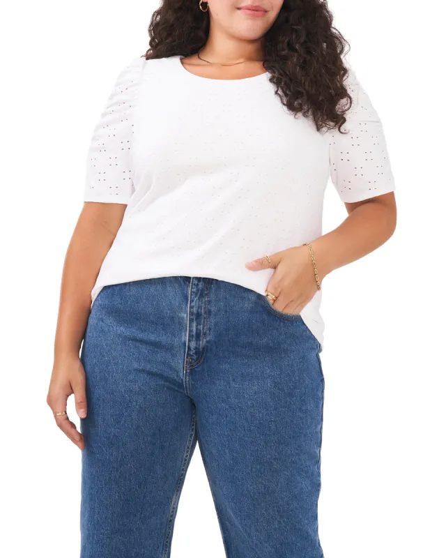 Plus-Size Ruched Sleeve Eyelet Top sold by Vince Camuto