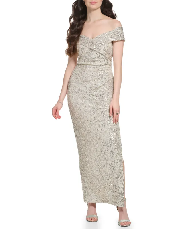 Sequined Off-The-Shoulder Gown sold by Vince Camuto