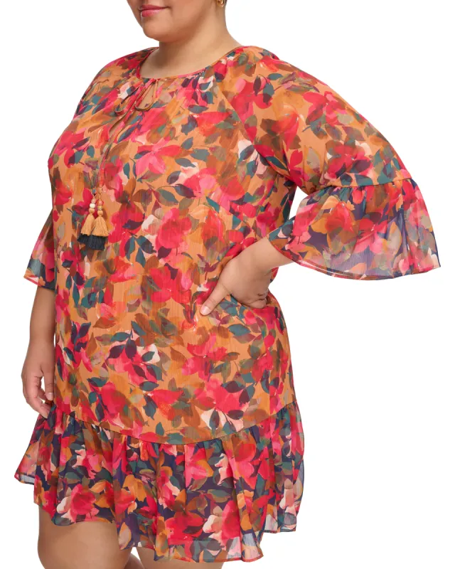 Plus-Size Floral-Print Chiffon Ruffled Dress sold by Vince Camuto