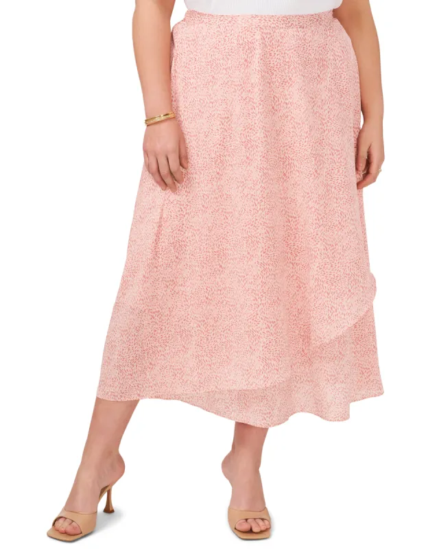 Plus-Size Swirling-Dot-Print Crossover Midi Skirt sold by Vince Camuto