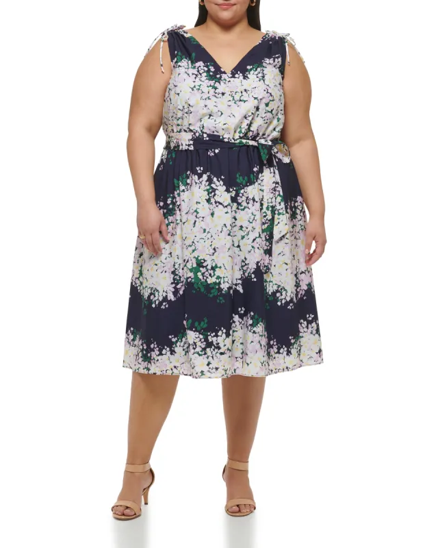 Plus-Size Floral-Print V-Neck Midi Dress sold by Vince Camuto