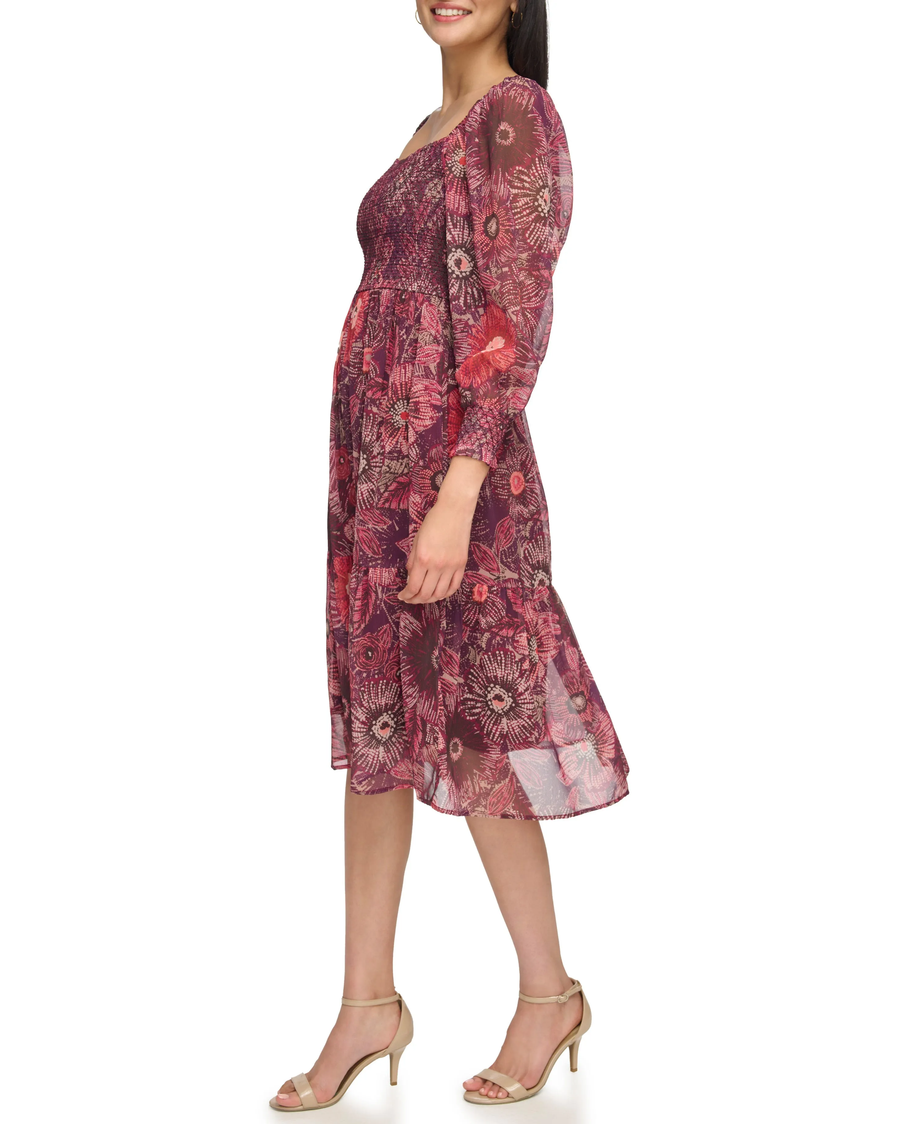 Floral-Print Smocked Midi Dress sold by Vince Camuto product image thumbnail 3