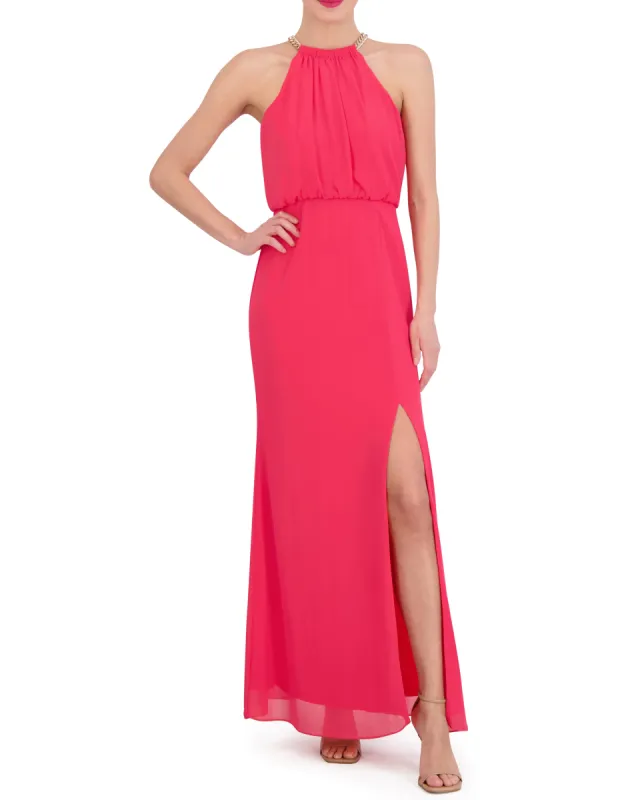 Curb-Chain Necklace Halter Gown made by Vince Camuto