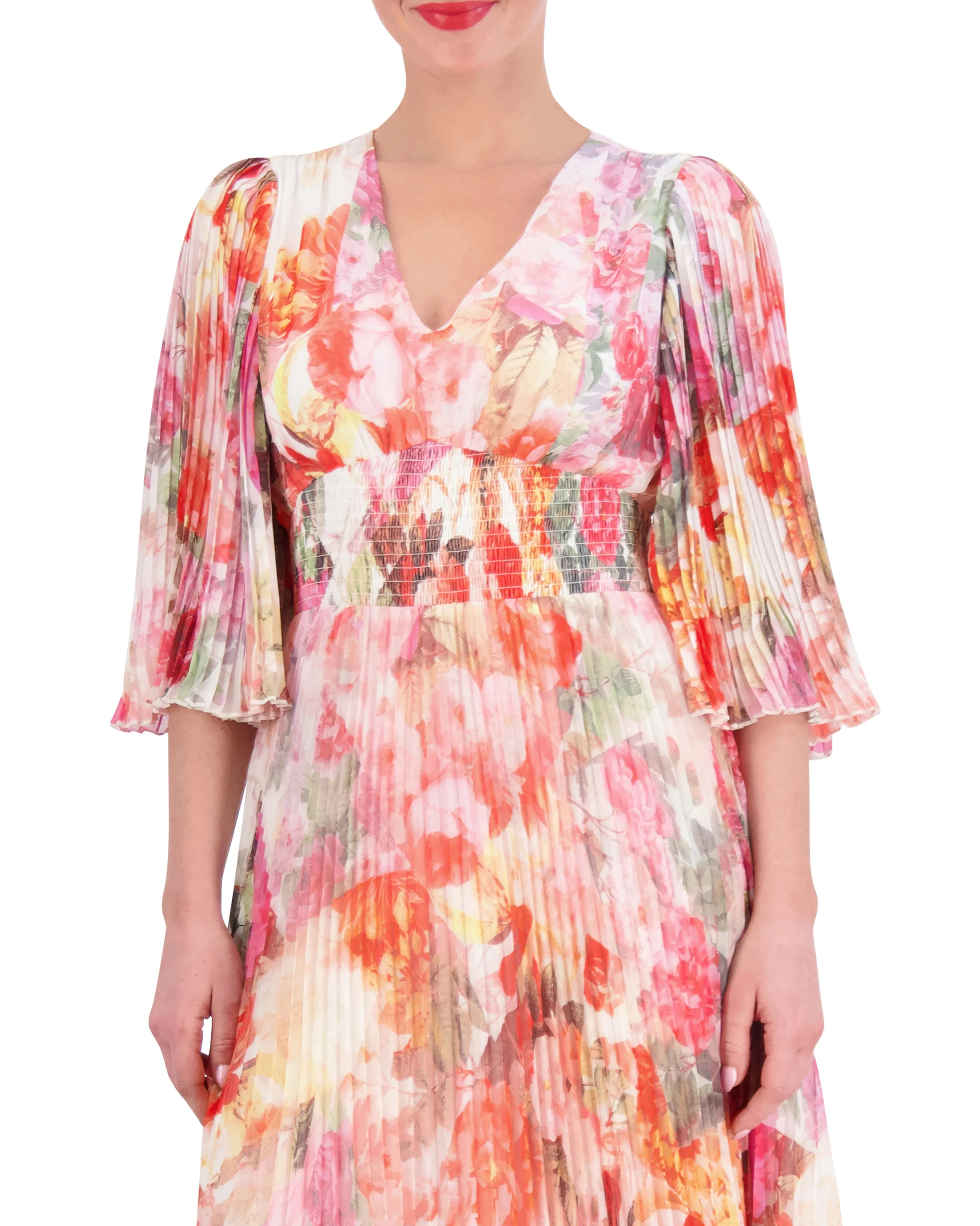 Floral-Print Pleated Bell-Sleeve Maxi Dress sold by Vince Camuto product image thumbnail 4