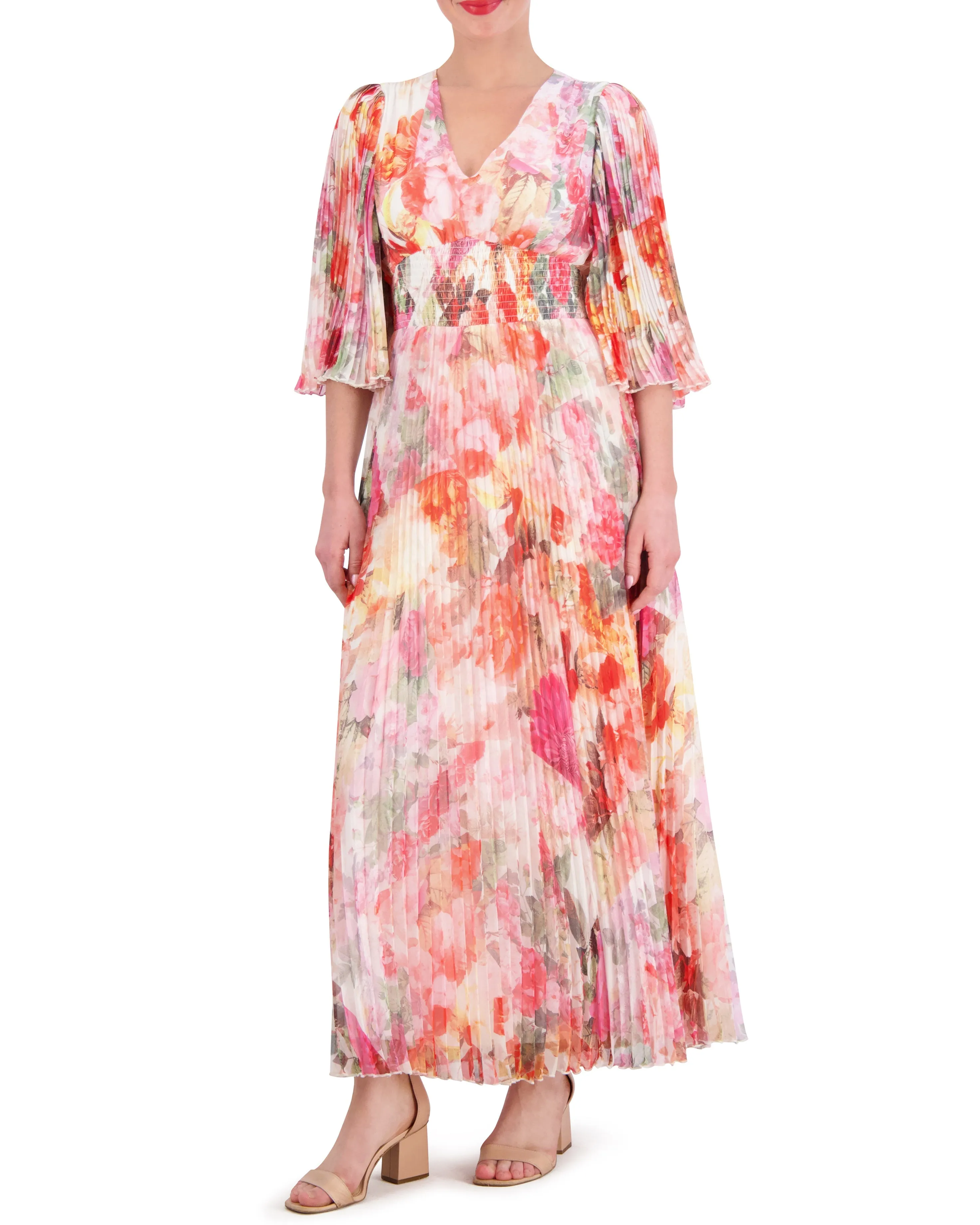 Floral-Print Pleated Bell-Sleeve Maxi Dress sold by Vince Camuto