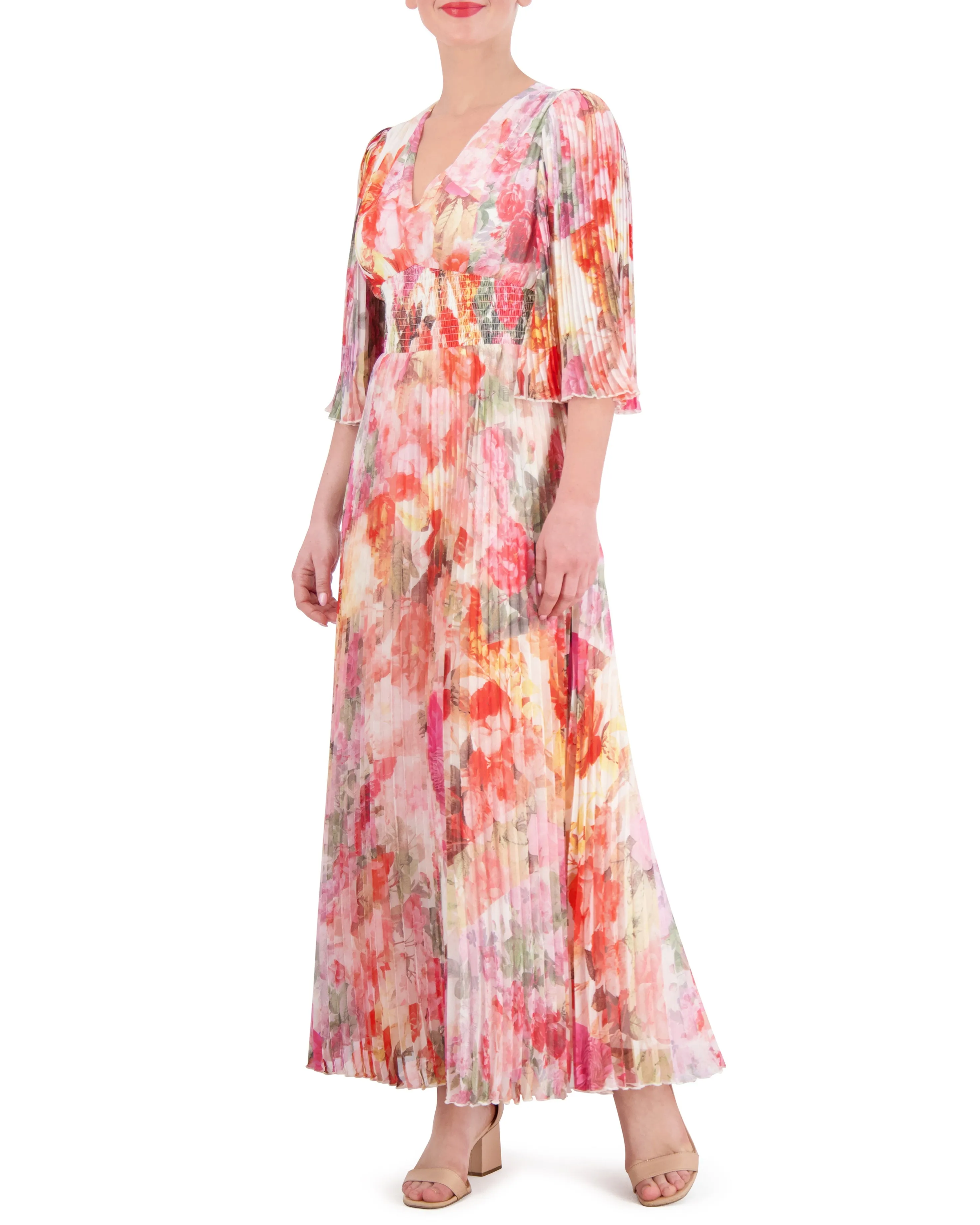 Floral-Print Pleated Bell-Sleeve Maxi Dress sold by Vince Camuto product image thumbnail 2