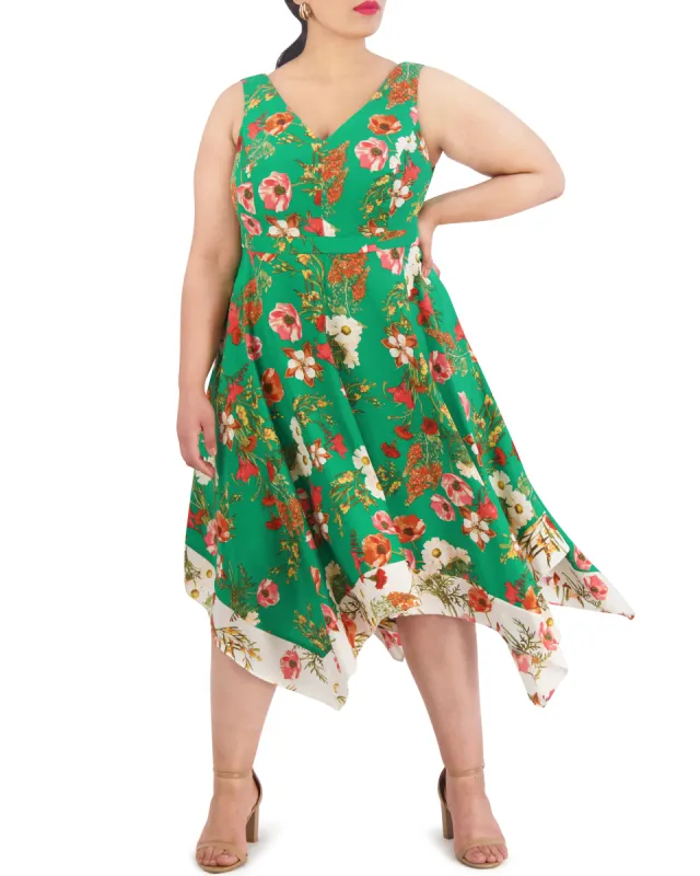 Plus-Size Floral-Print Handkerchief-Hem Dress sold by Vince Camuto