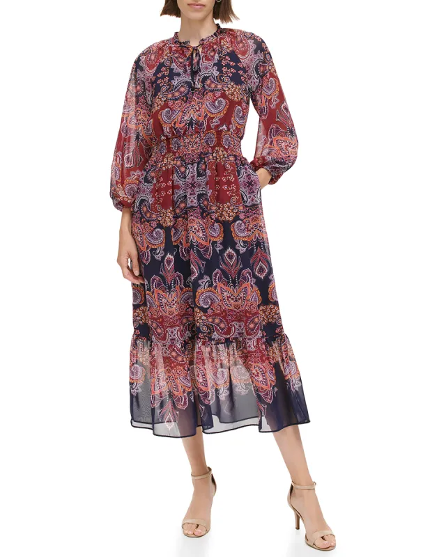 Printed Smocked-Waist Midi Dress sold by Vince Camuto
